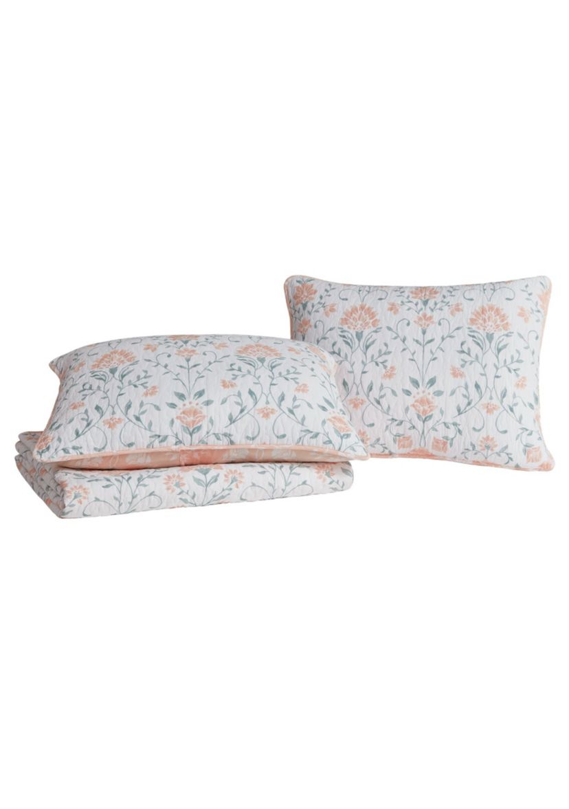 Jasper Peach/Green Cotton Quilt Set