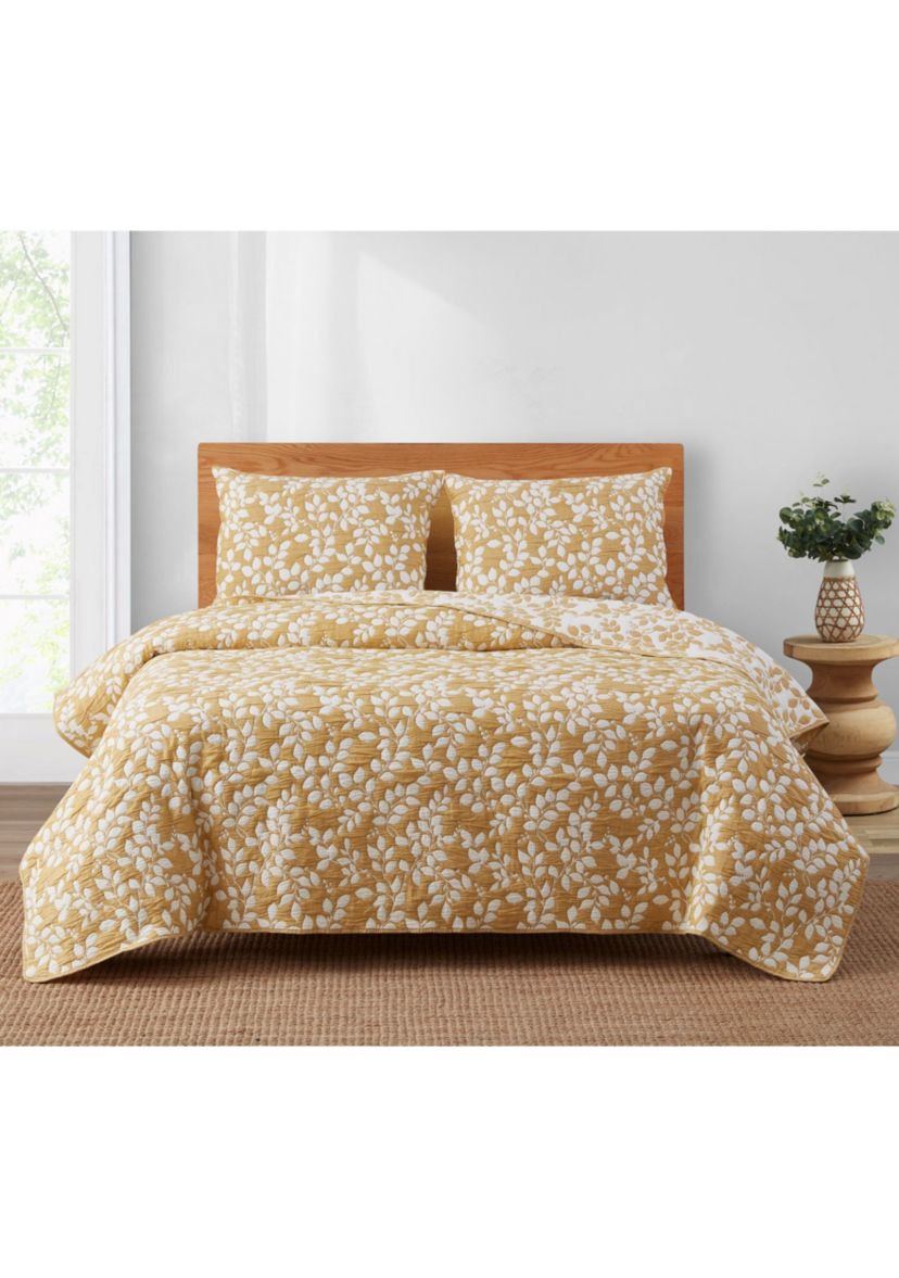 Camden Leaf Turmeric Soft Matelasse Jacquard Quilt Set