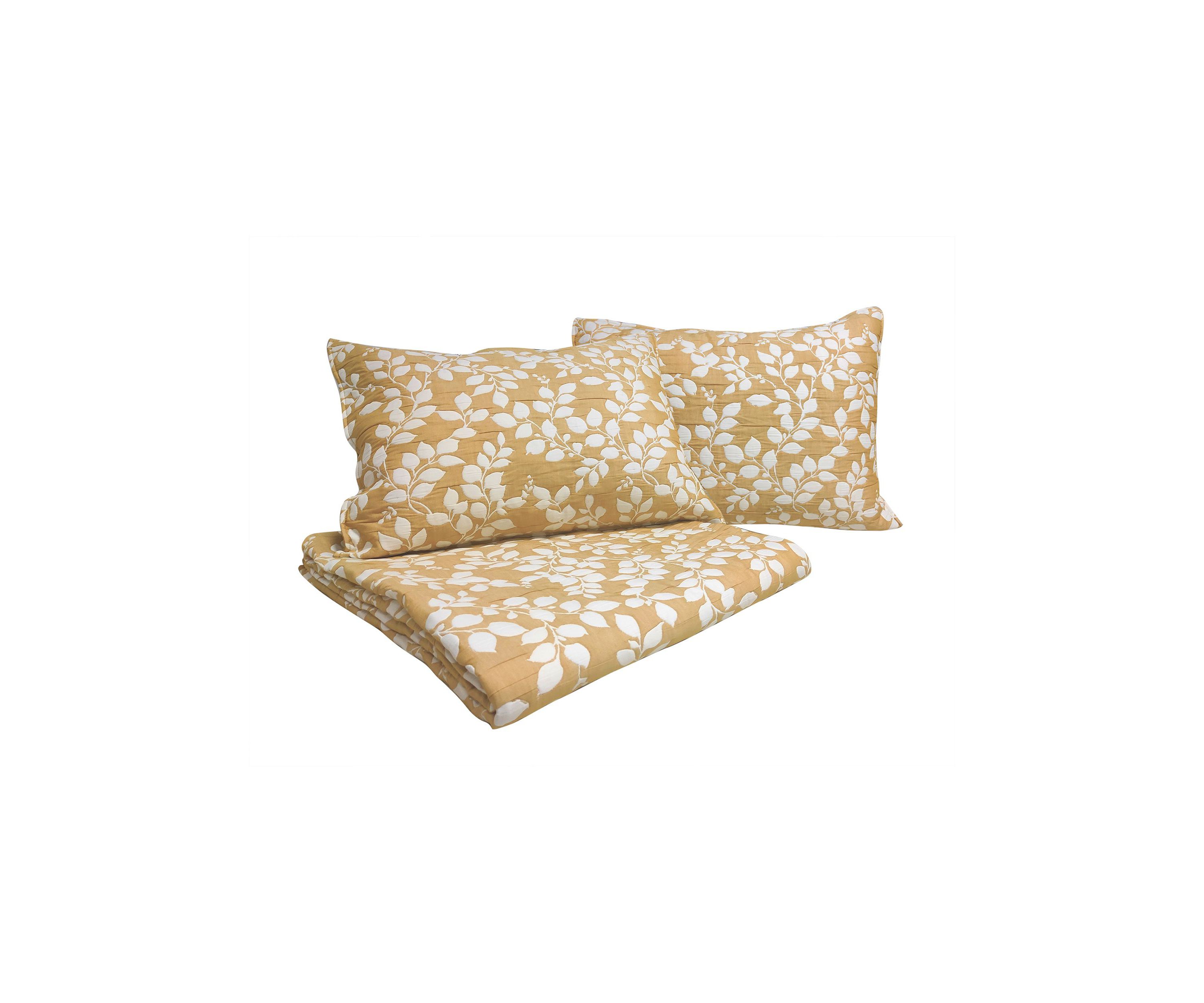 Camden Leaf Turmeric Soft Matelasse Jacquard Quilt Set