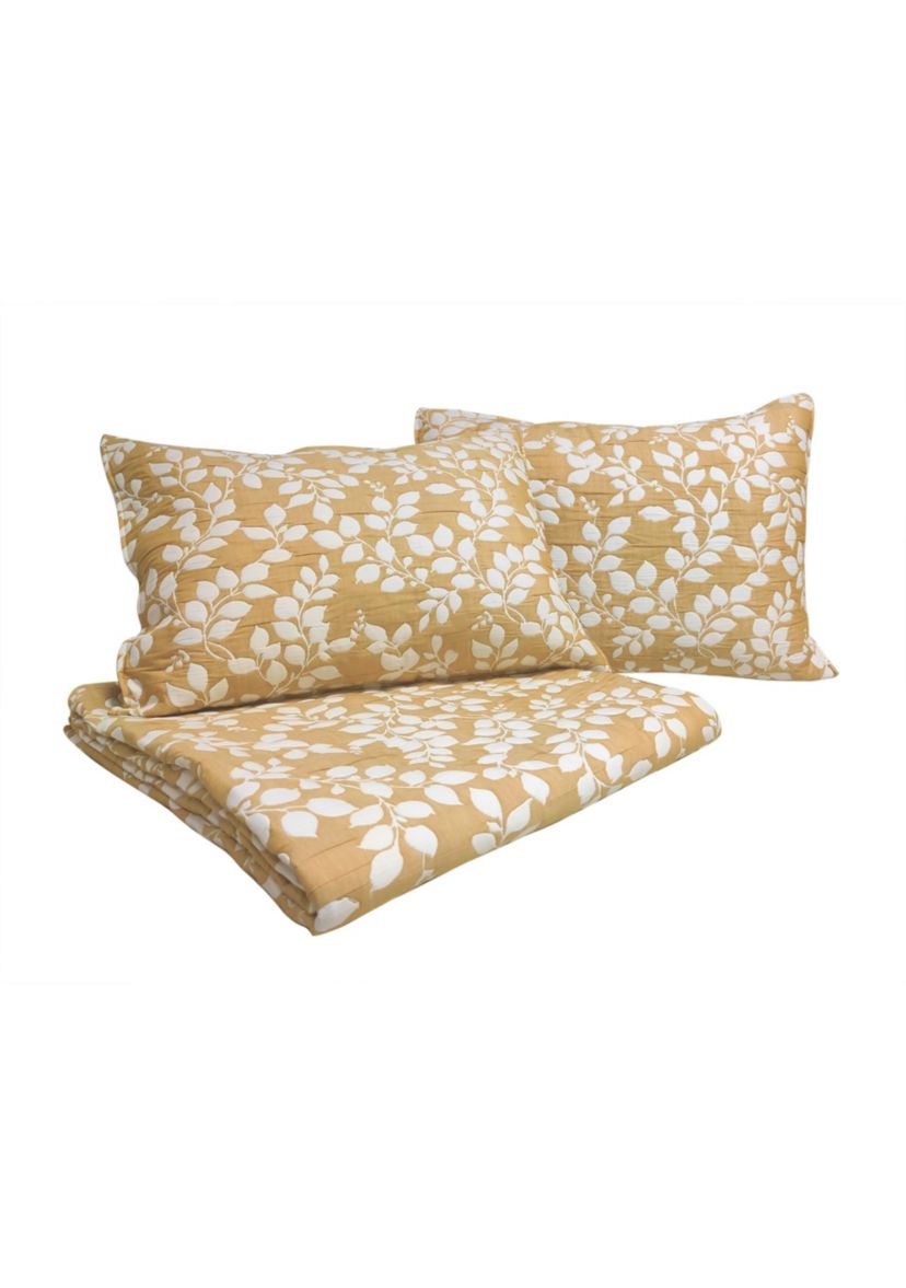 Camden Leaf Turmeric Soft Matelasse Jacquard Quilt Set
