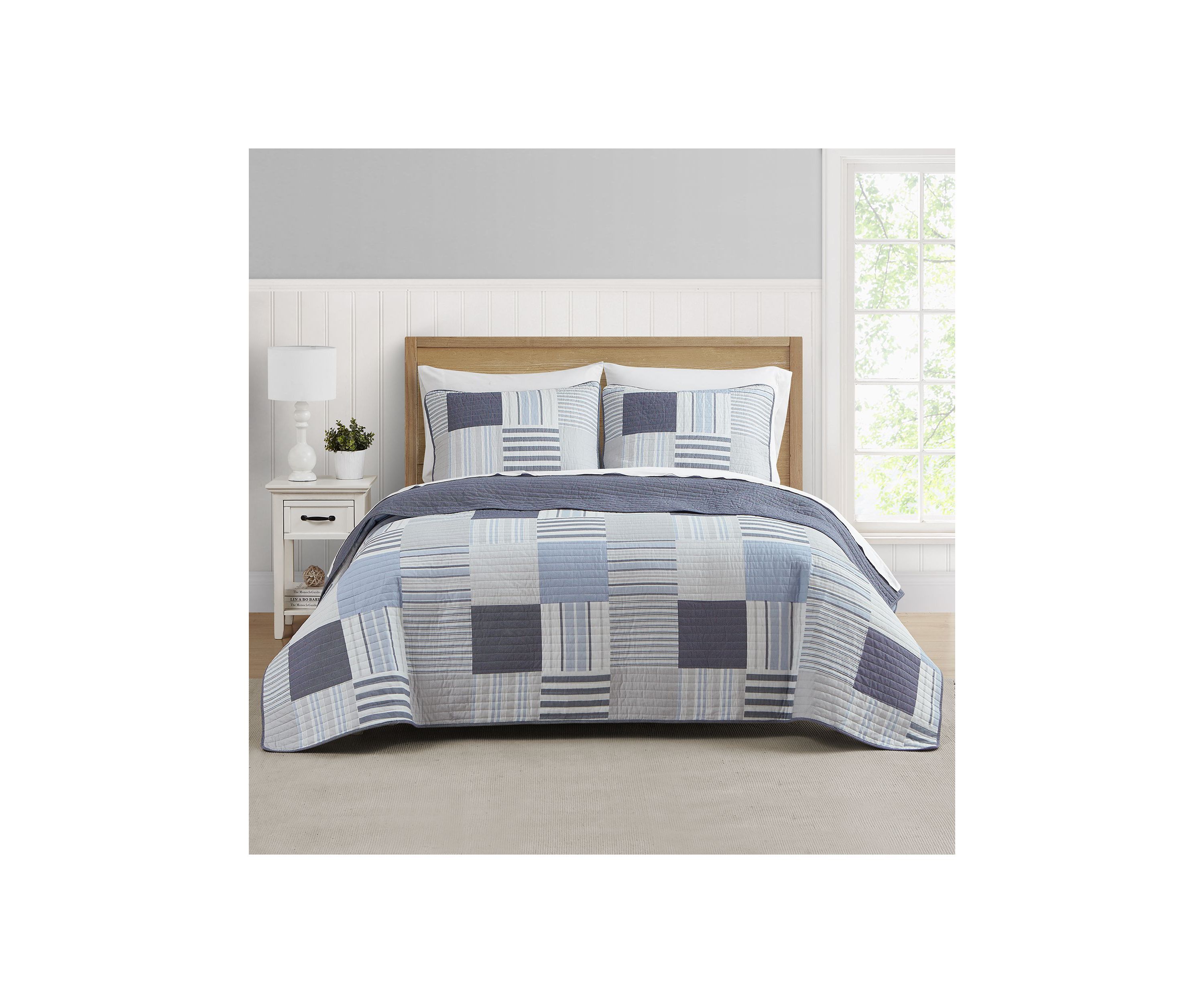 Lido Patch Blue/Grey Cotton Quilt Set