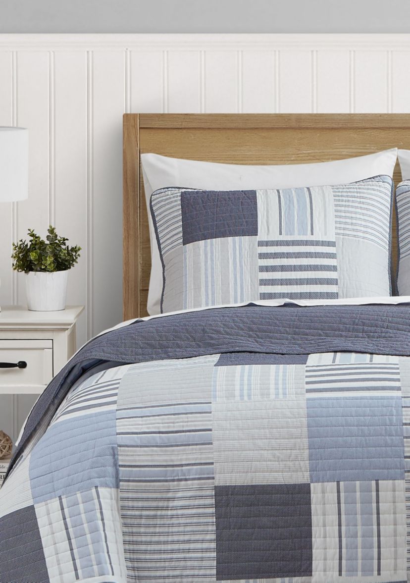 Lido Patch Blue/Grey Cotton Quilt Set