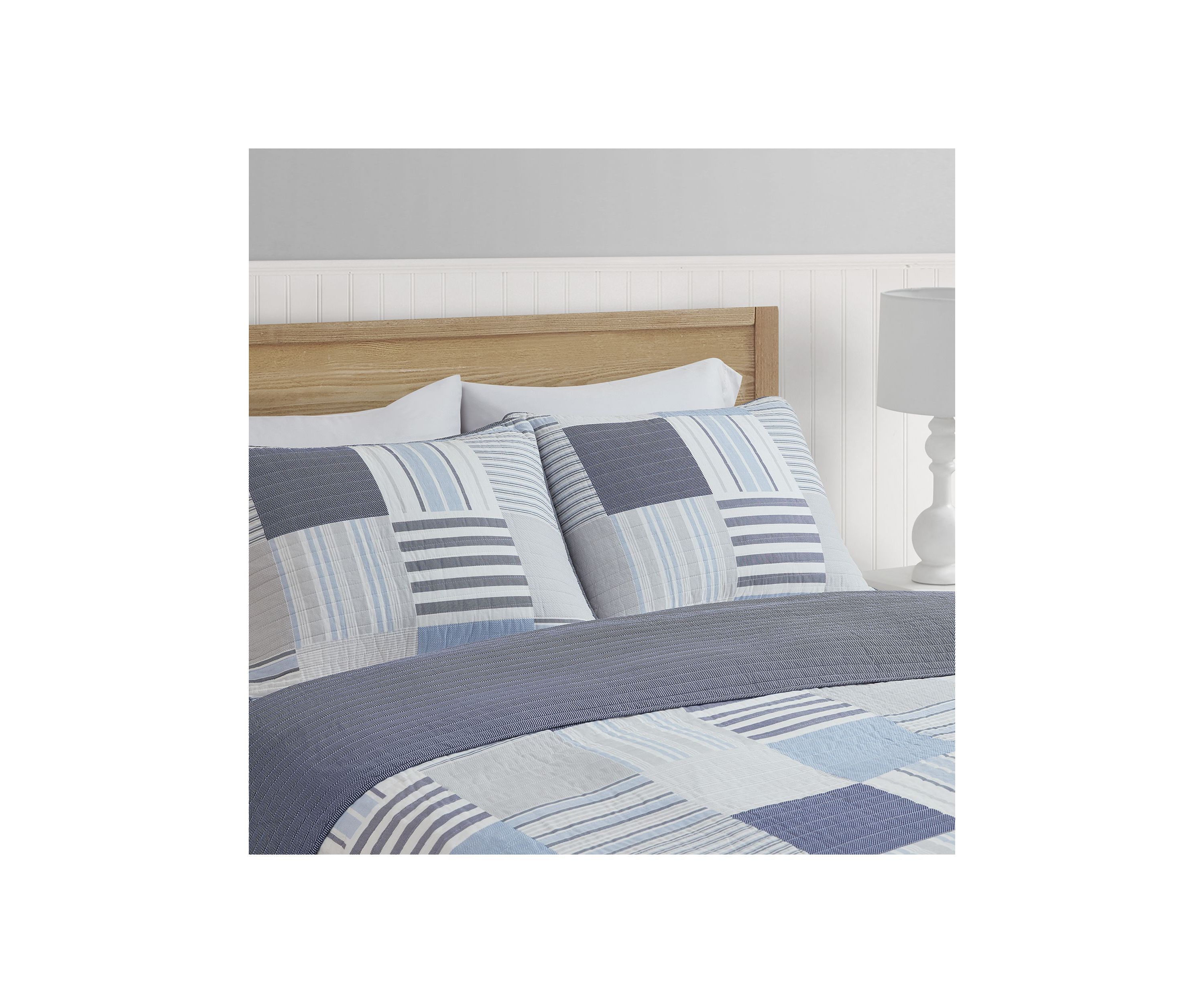 Lido Patch Blue/Grey Cotton Quilt Set