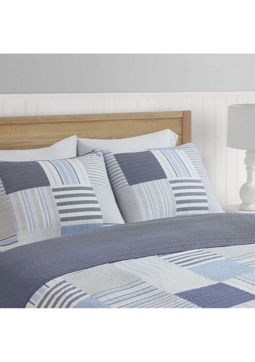 Lido Patch Blue/Grey Cotton Quilt Set