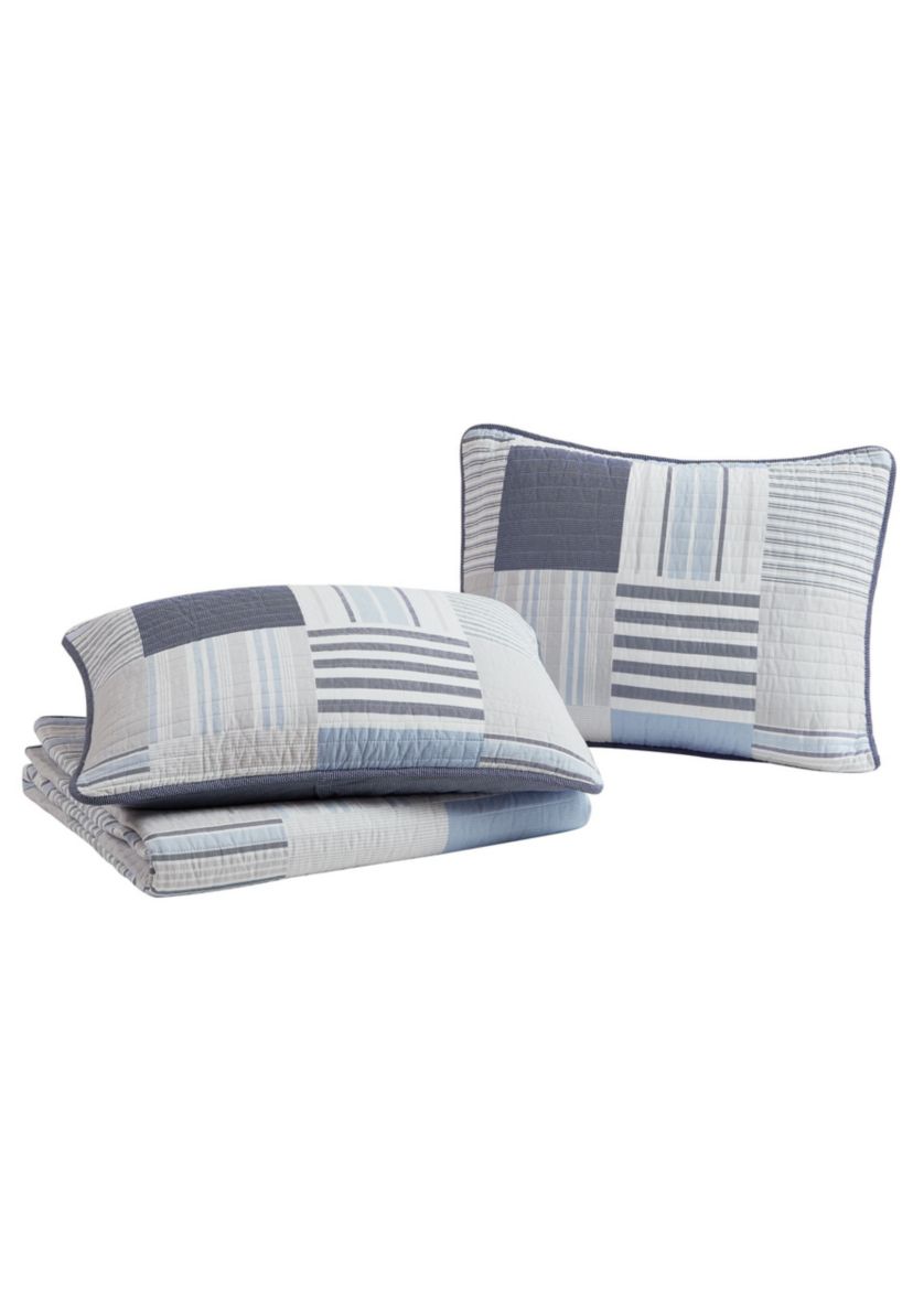 Lido Patch Blue/Grey Cotton Quilt Set