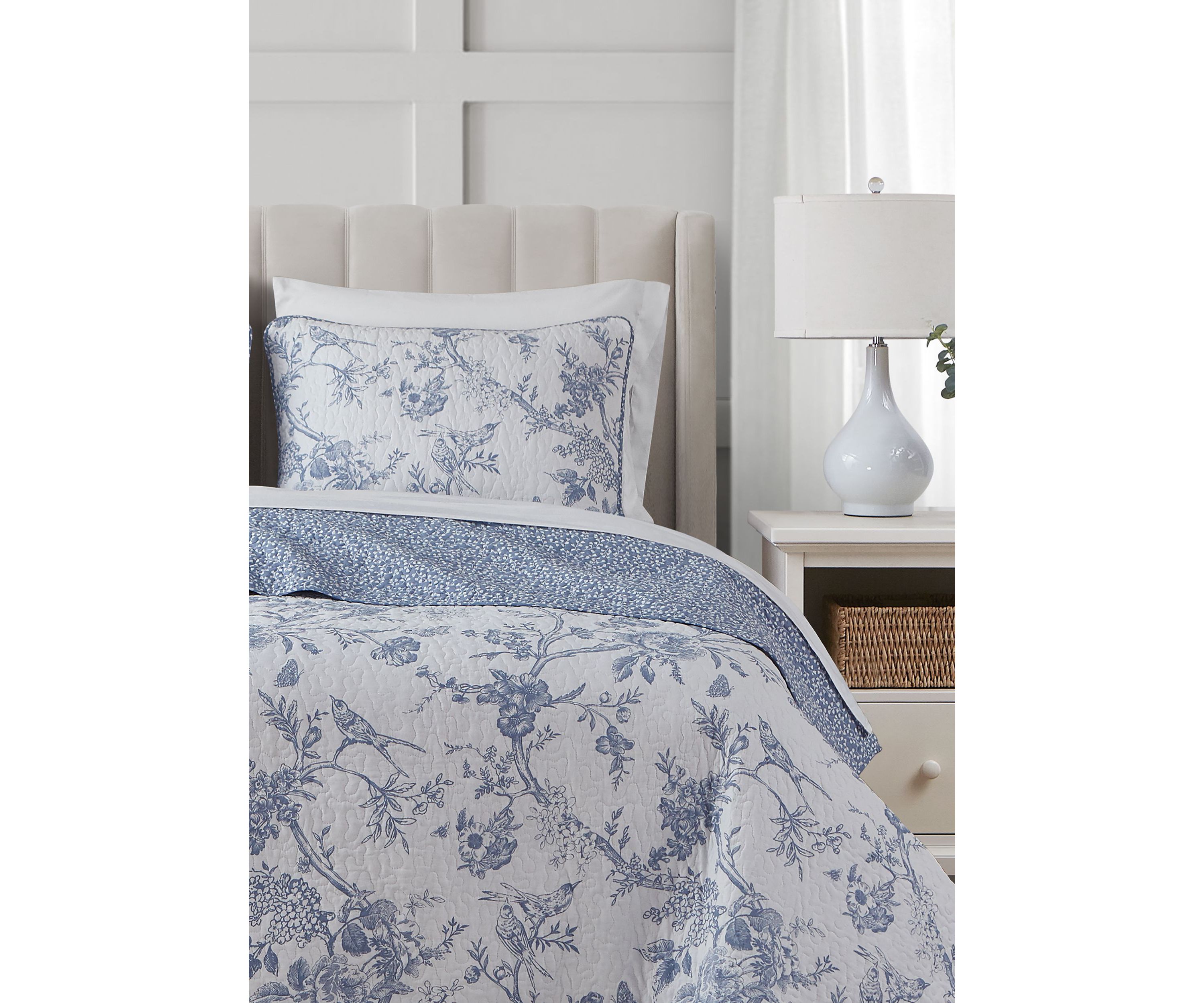 Chantilly Toile Blue Cotton Quilt Set