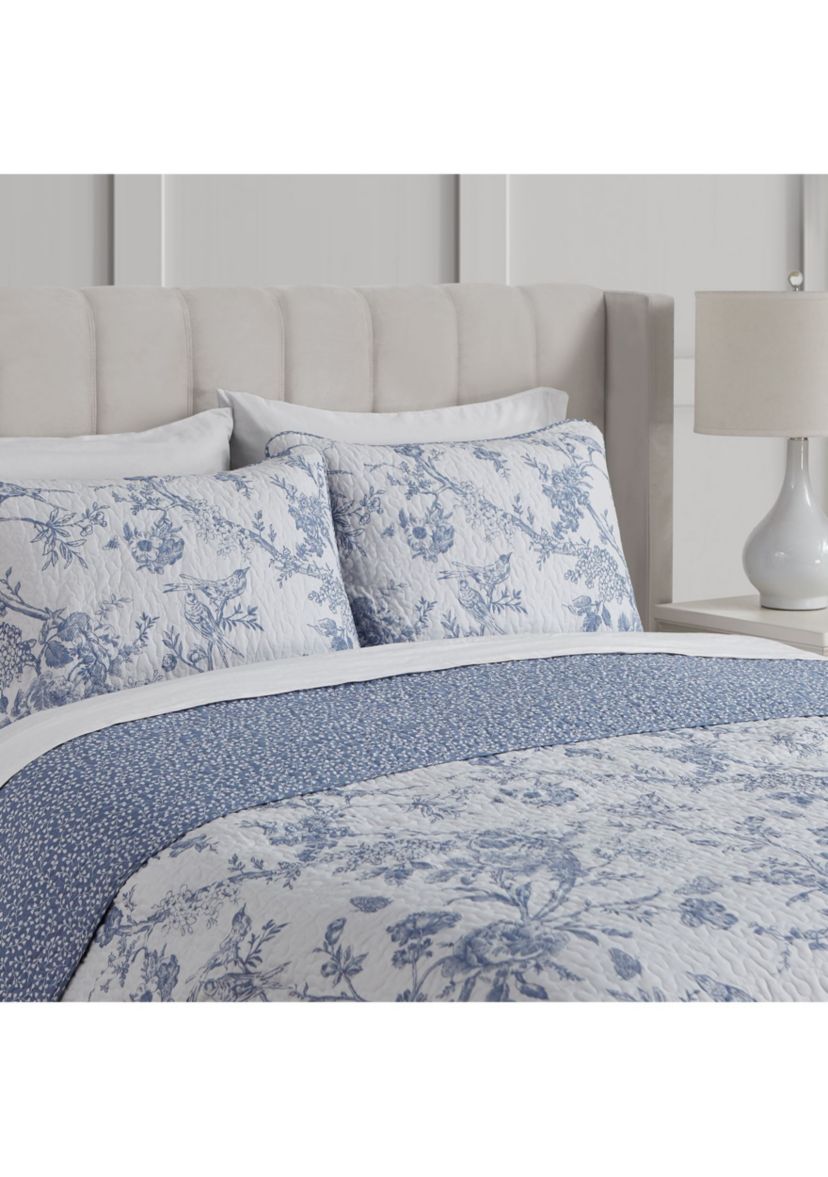 Chantilly Toile Blue Cotton Quilt Set
