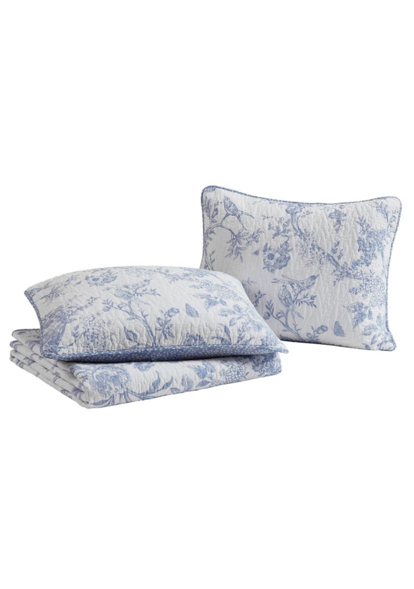 Chantilly Toile Blue Cotton Quilt Set