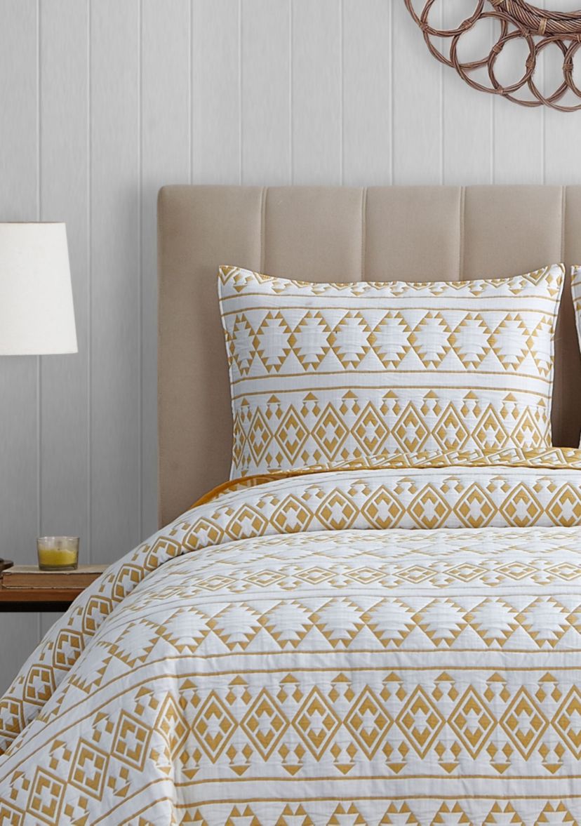 Kai Tribal Spicy Mustard Soft Matelasse Jacquard Quilt Set