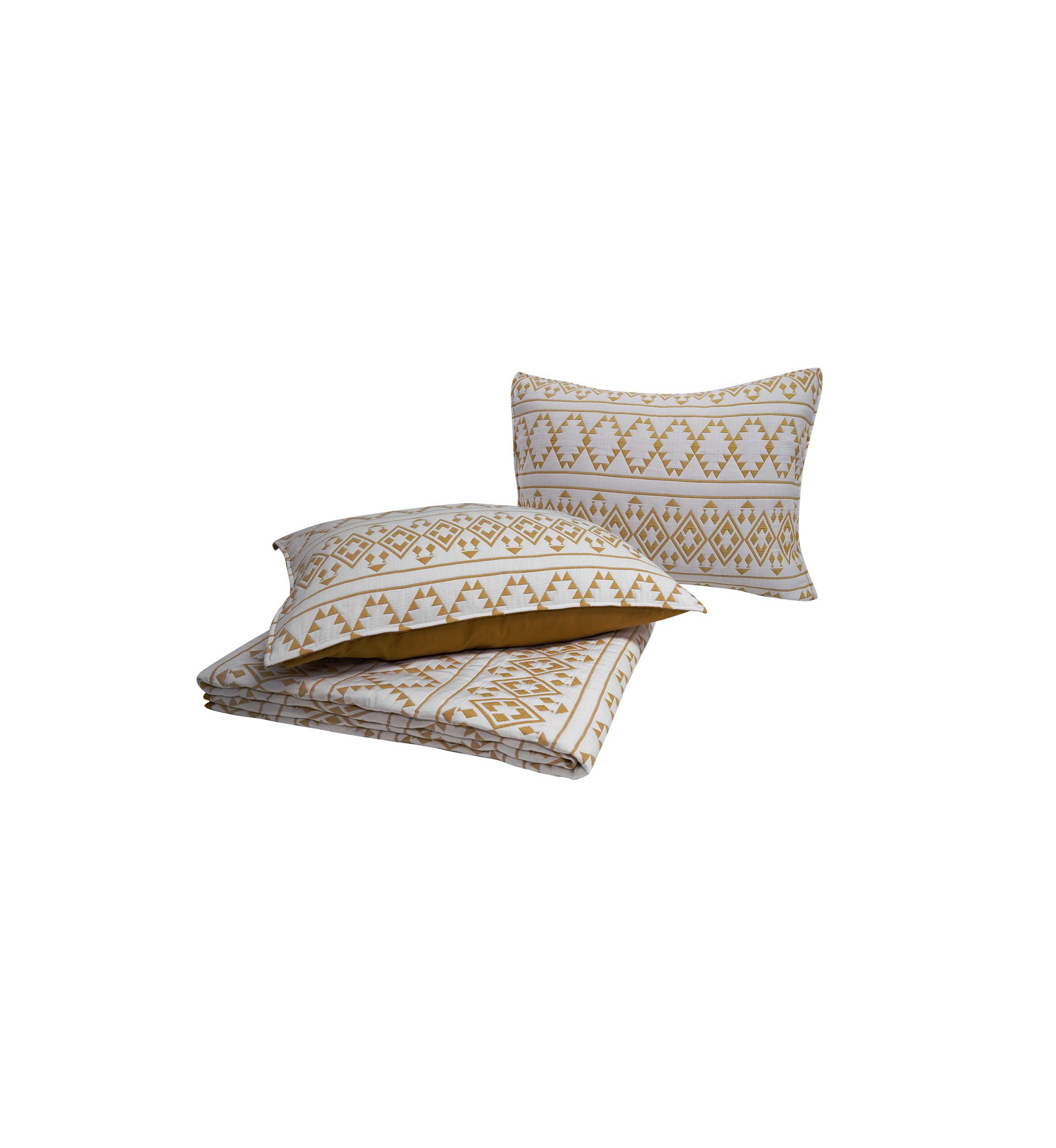 Kai Tribal Spicy Mustard Soft Matelasse Jacquard Quilt Set