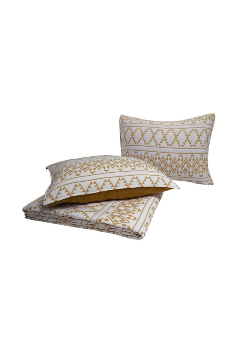 Kai Tribal Spicy Mustard Soft Matelasse Jacquard Quilt Set