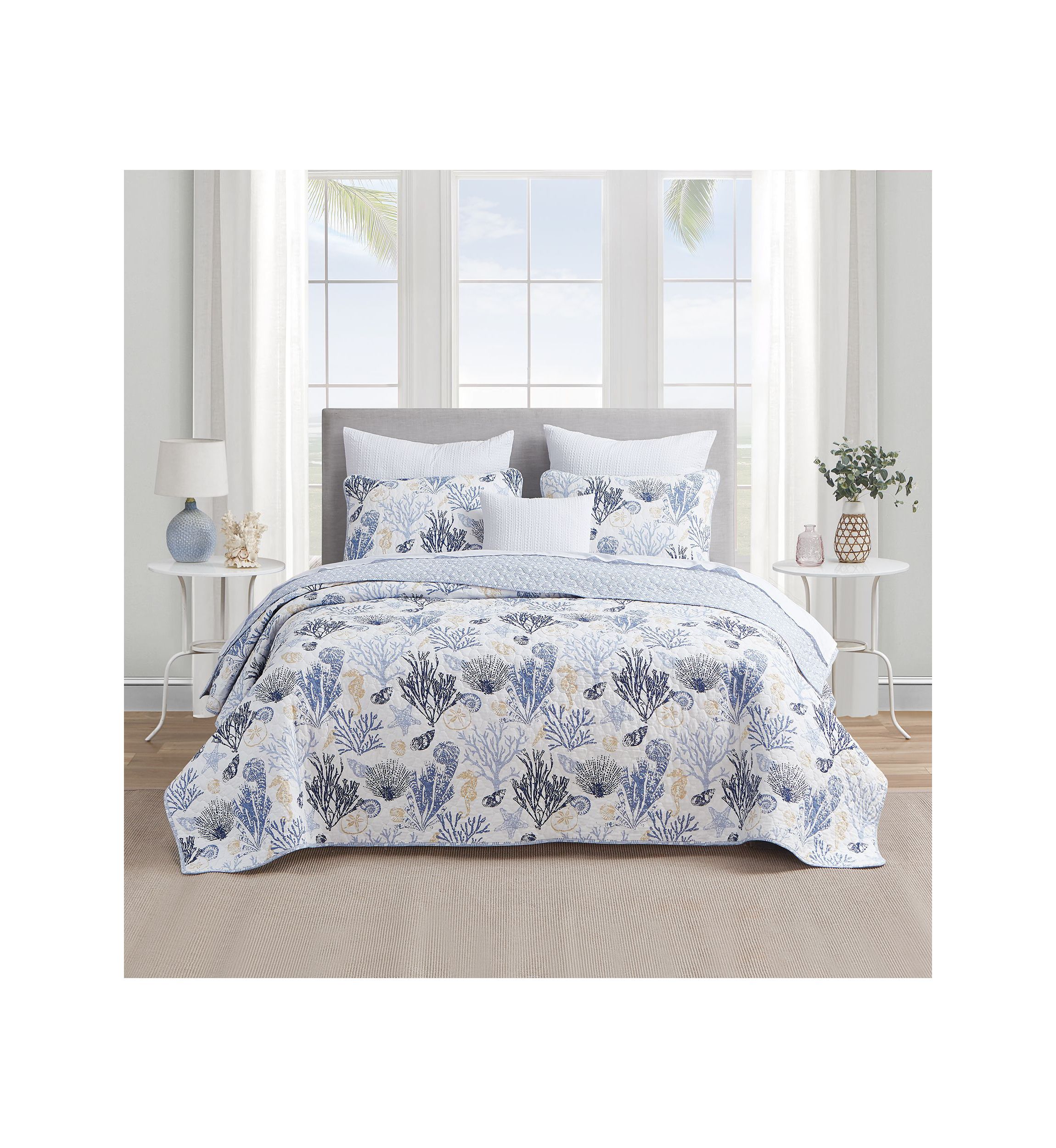 Key West Blue/Tan Cotton Quilt Set