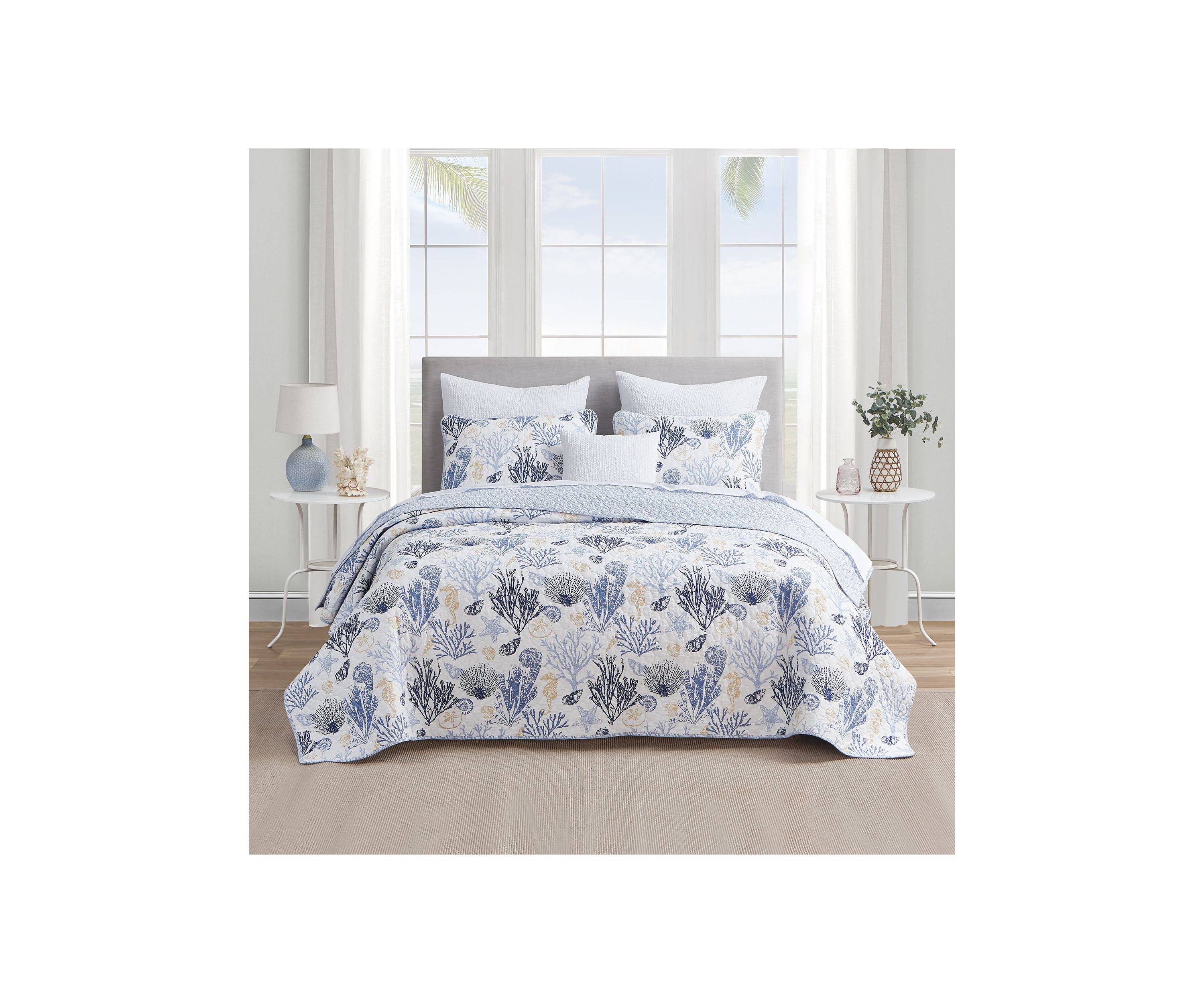 Key West Blue/Tan Cotton Quilt Set