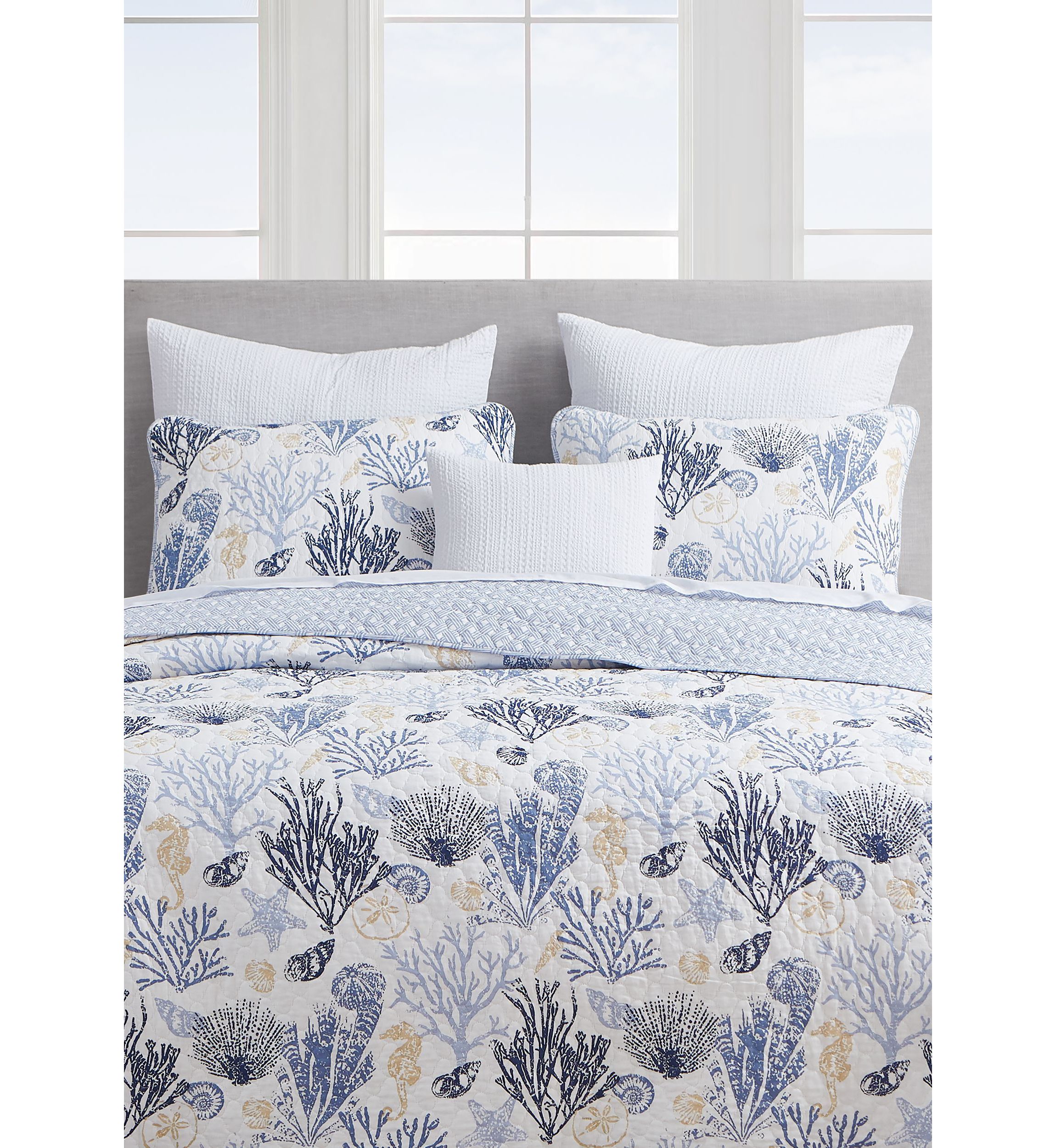 Key West Blue/Tan Cotton Quilt Set