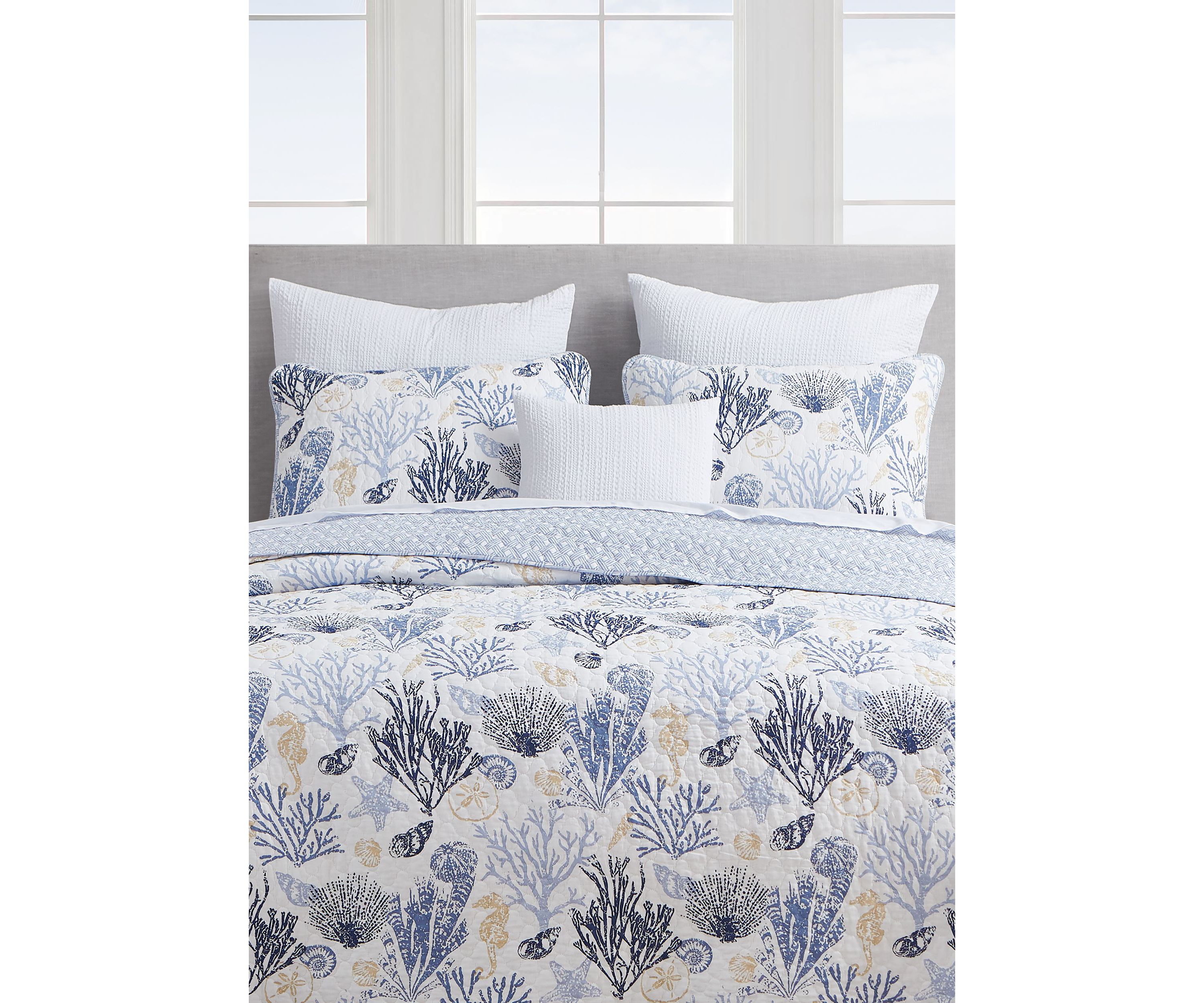 Key West Blue/Tan Cotton Quilt Set