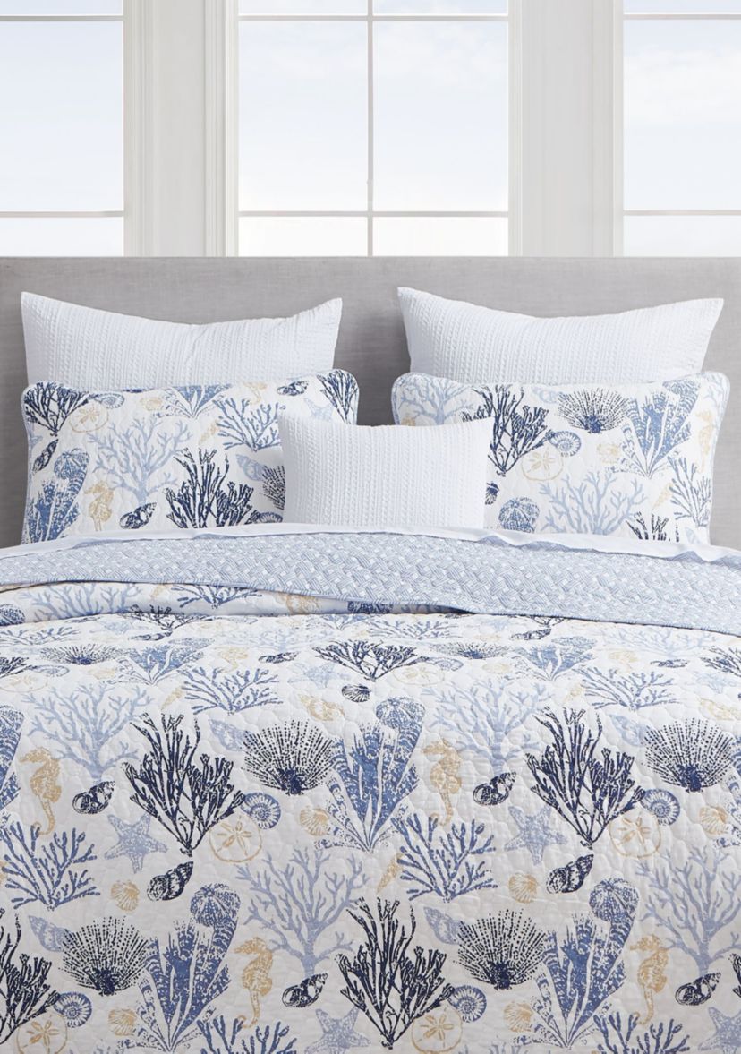 Key West Blue/Tan Cotton Quilt Set