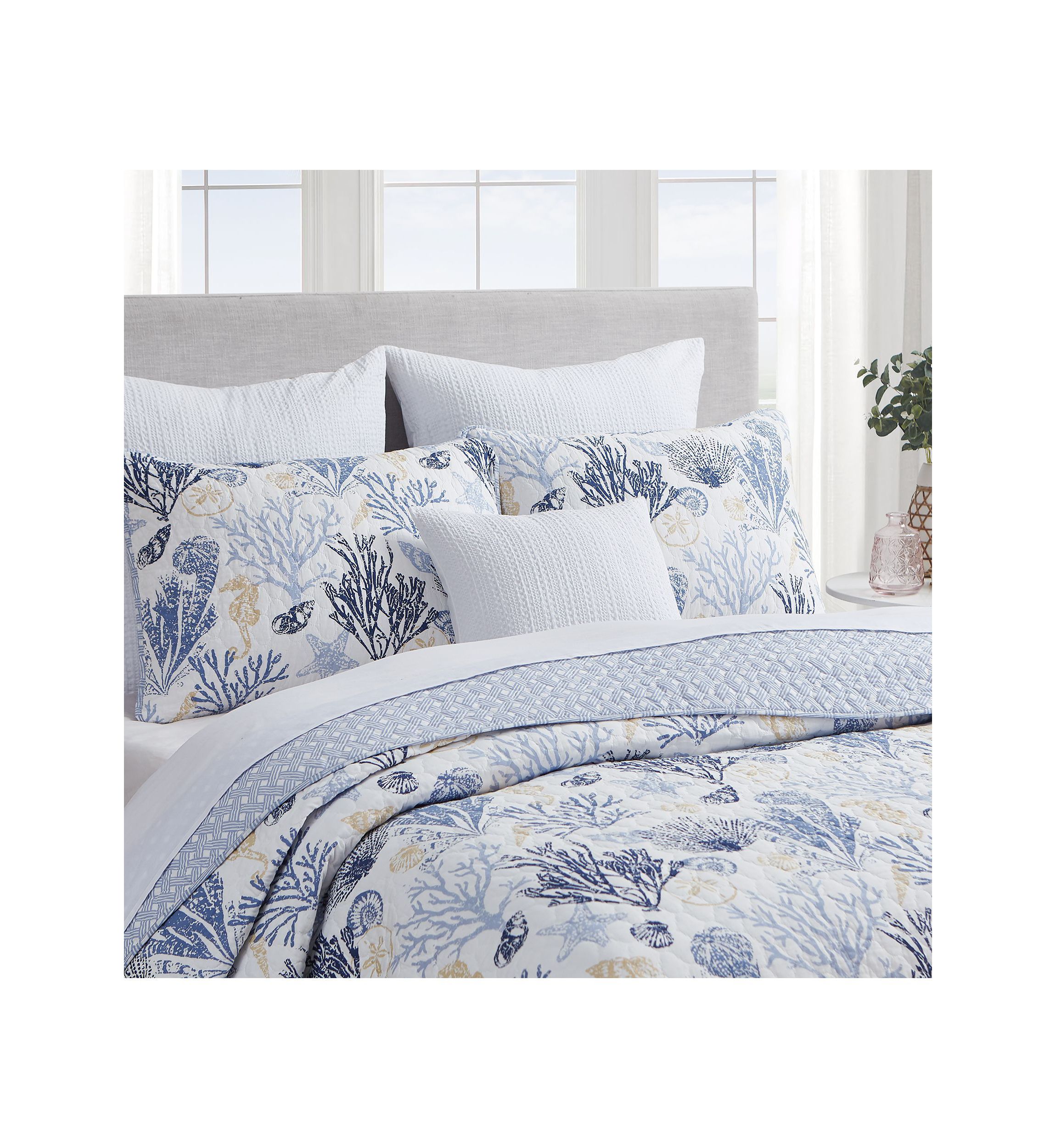 Key West Blue/Tan Cotton Quilt Set