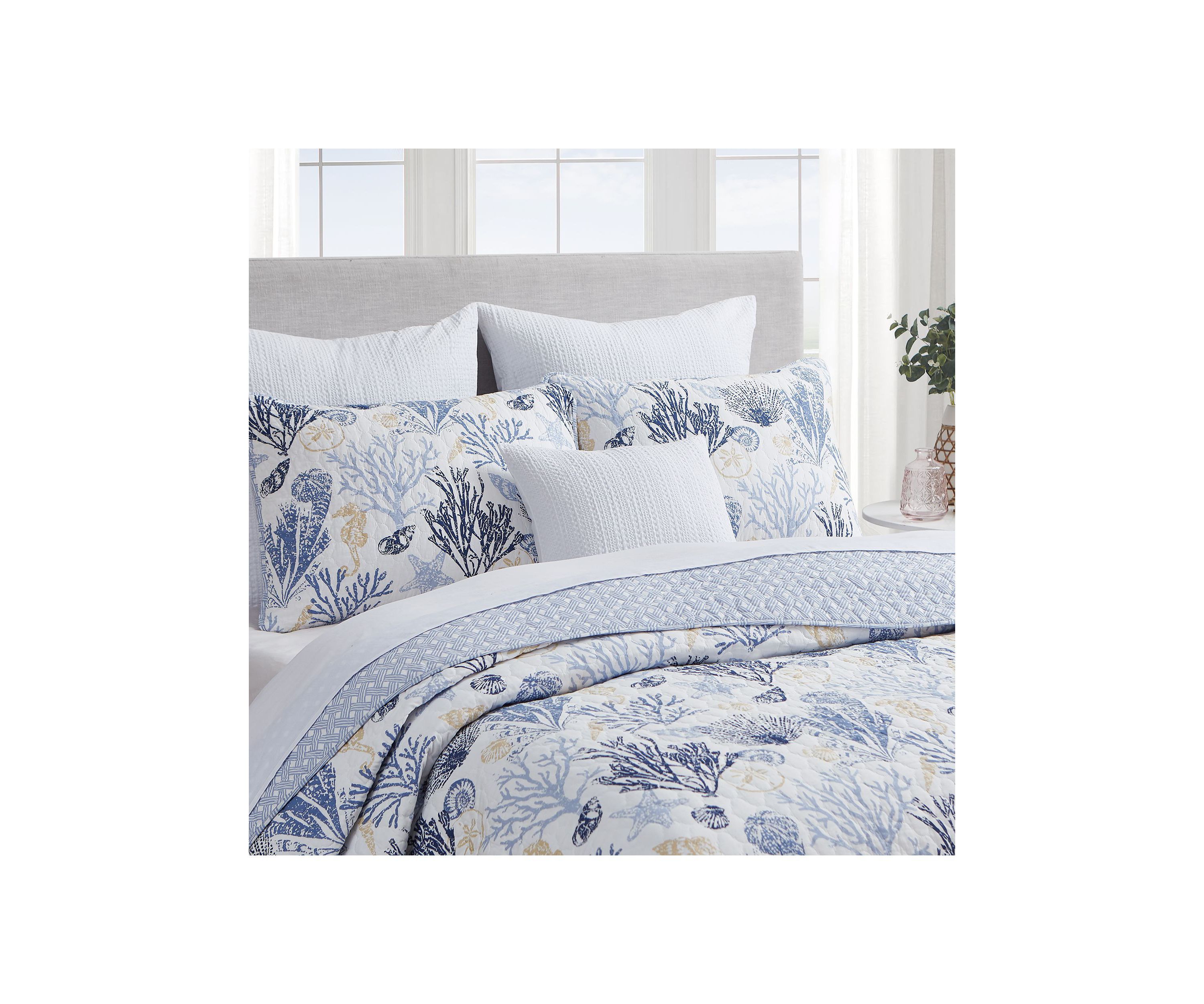Key West Blue/Tan Cotton Quilt Set