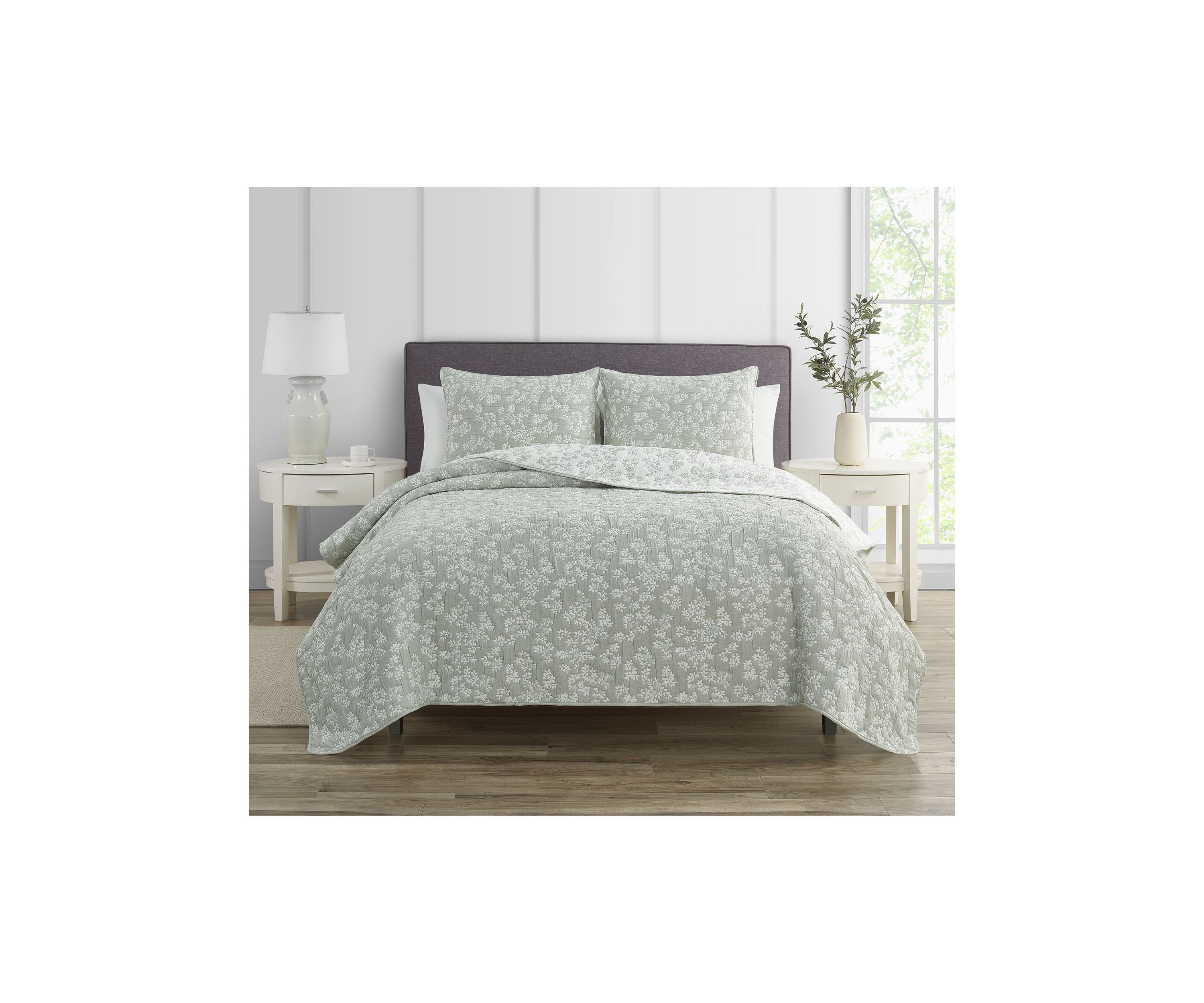 Annabella Floral Desert Sage Soft Matelasse Jacquard Quilt Set