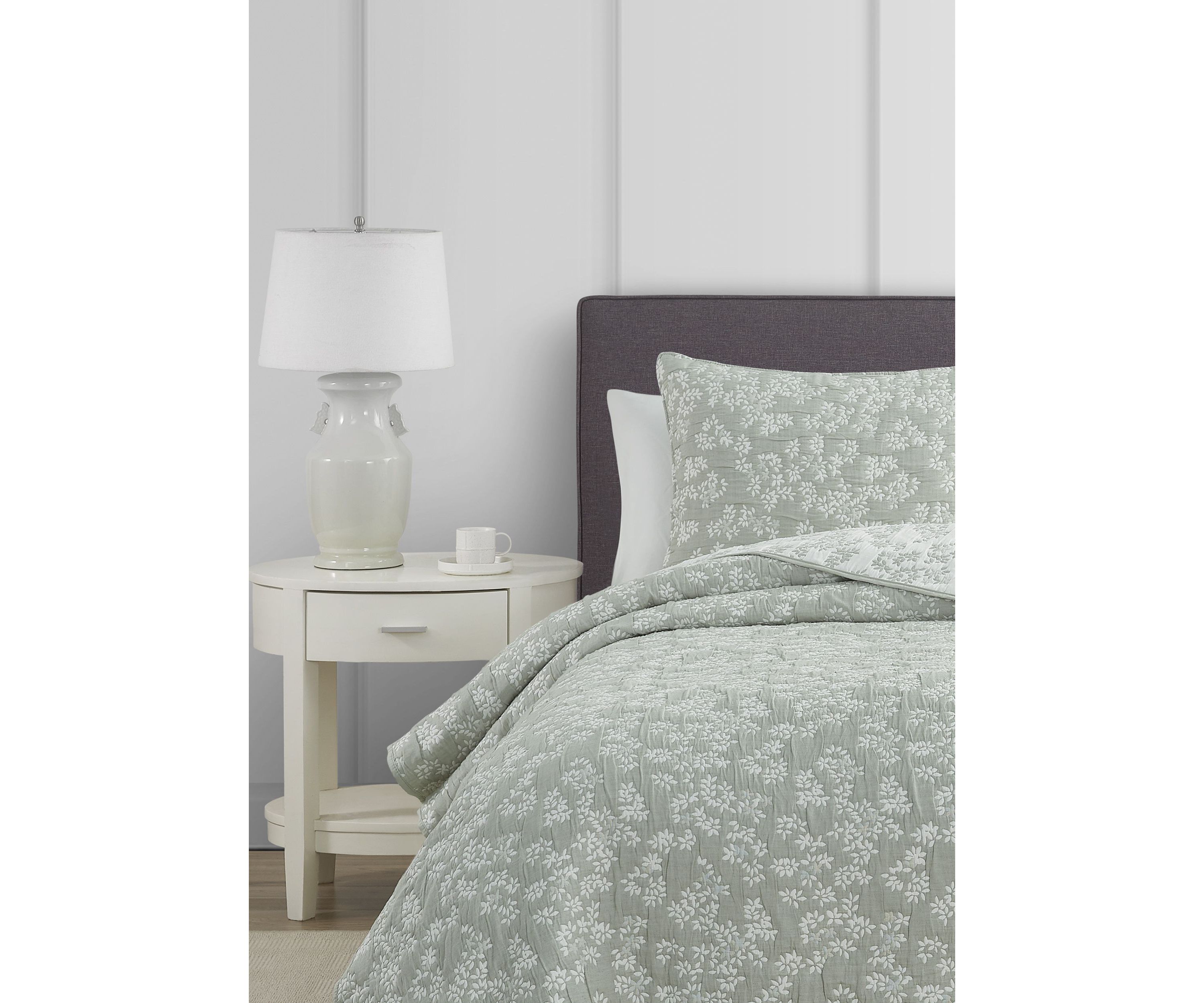 Annabella Floral Desert Sage Soft Matelasse Jacquard Quilt Set