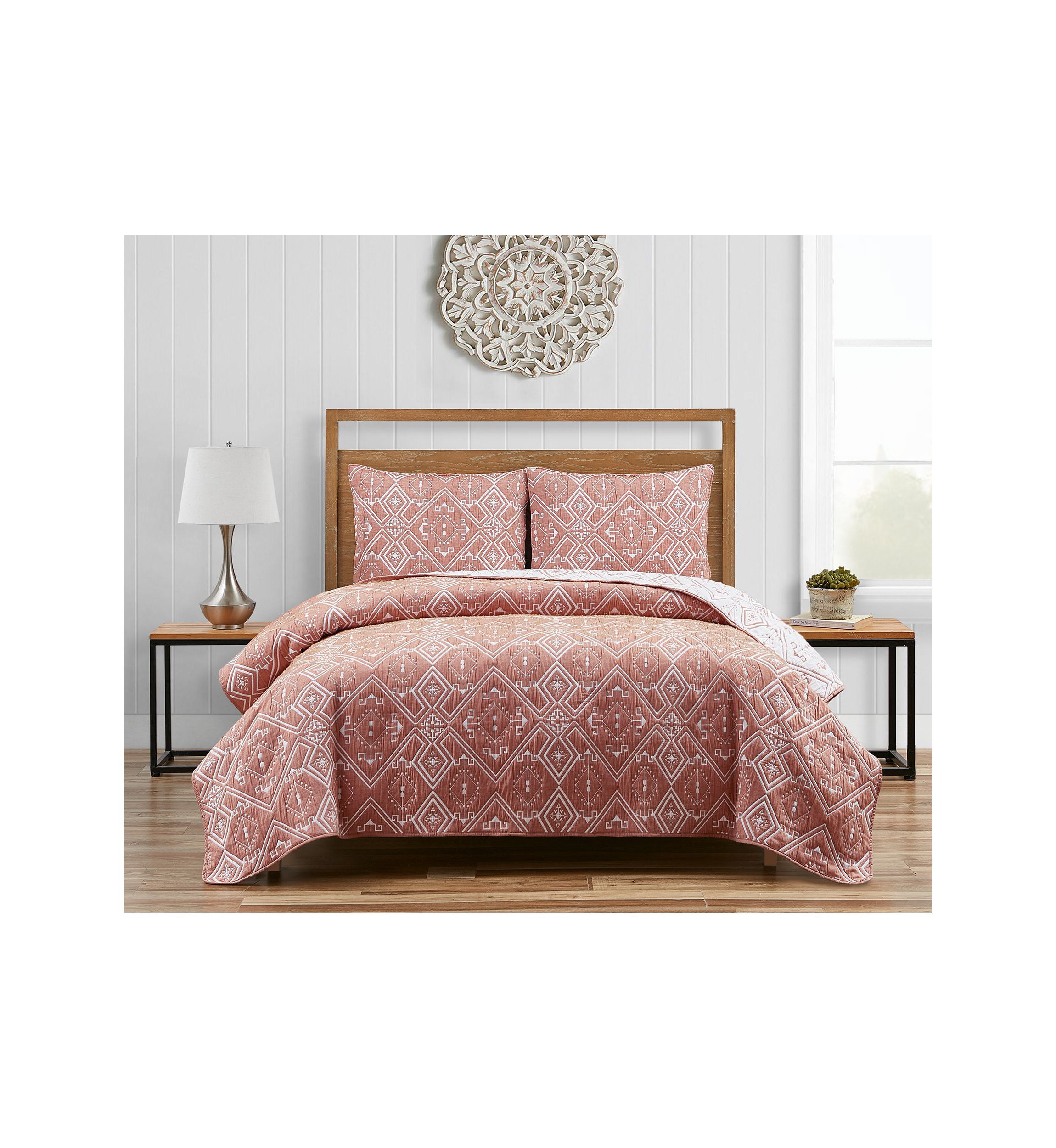 Santa Fe Tribal Apricot Soft Matelasse Jacquard Quilt Set