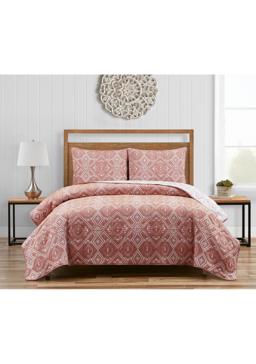 Santa Fe Tribal Apricot Soft Matelasse Jacquard Quilt Set