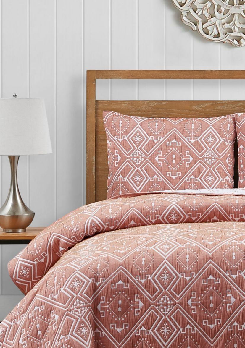 Santa Fe Tribal Apricot Soft Matelasse Jacquard Quilt Set