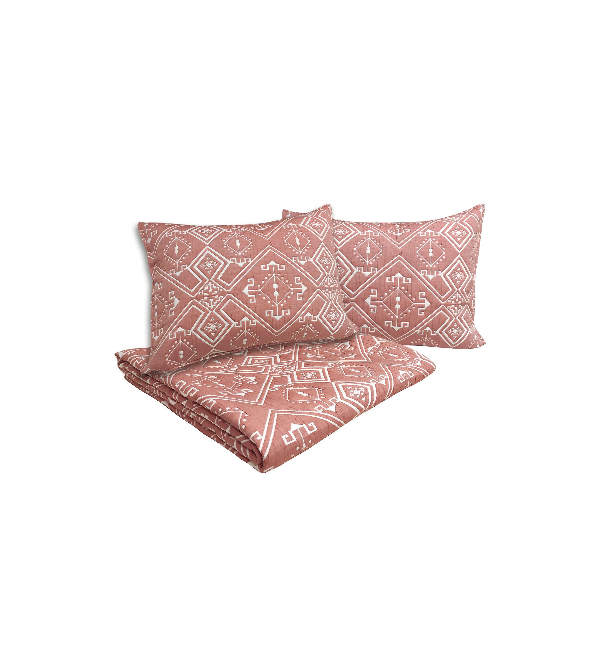 Santa Fe Tribal Apricot Soft Matelasse Jacquard Quilt Set