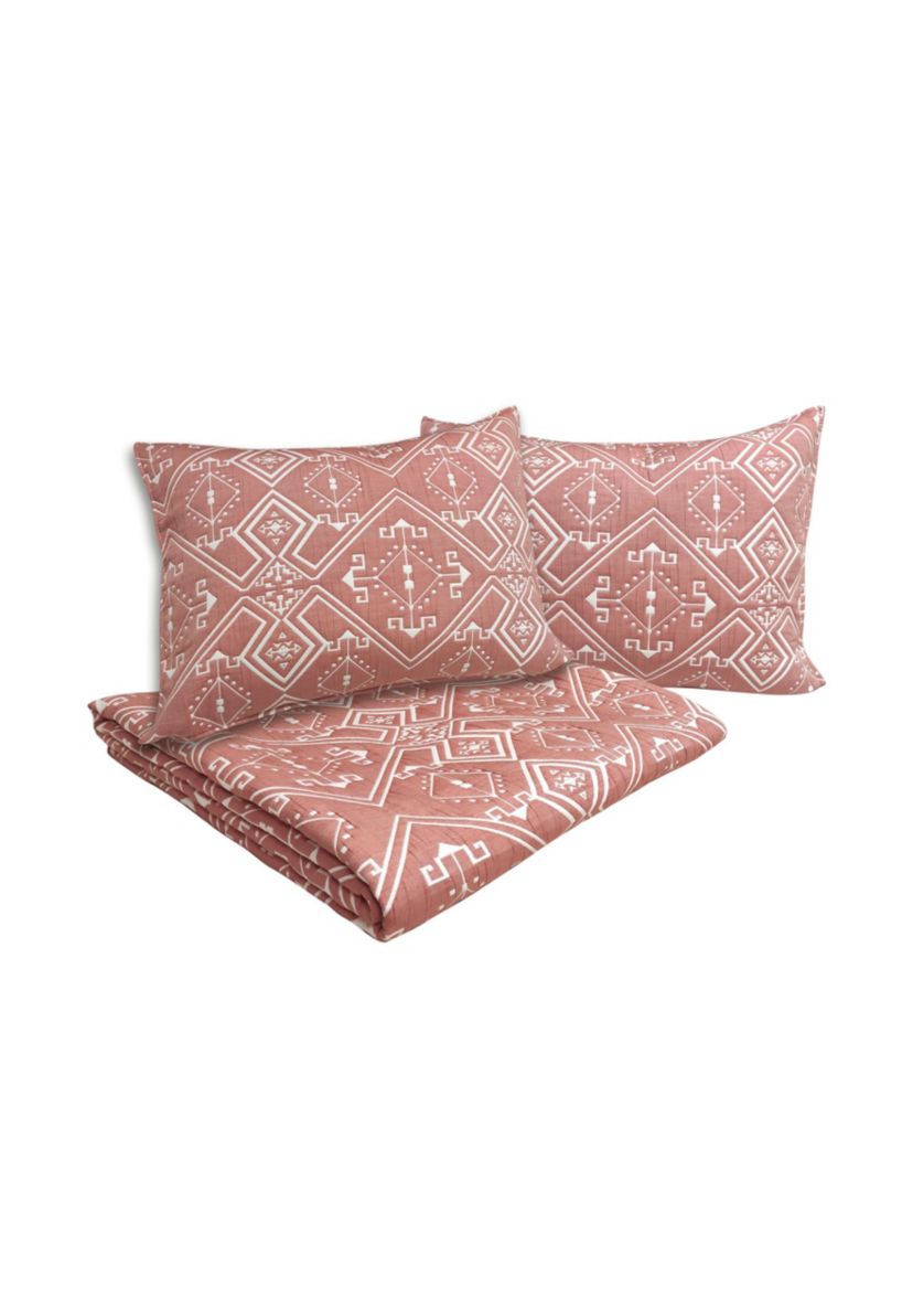 Santa Fe Tribal Apricot Soft Matelasse Jacquard Quilt Set
