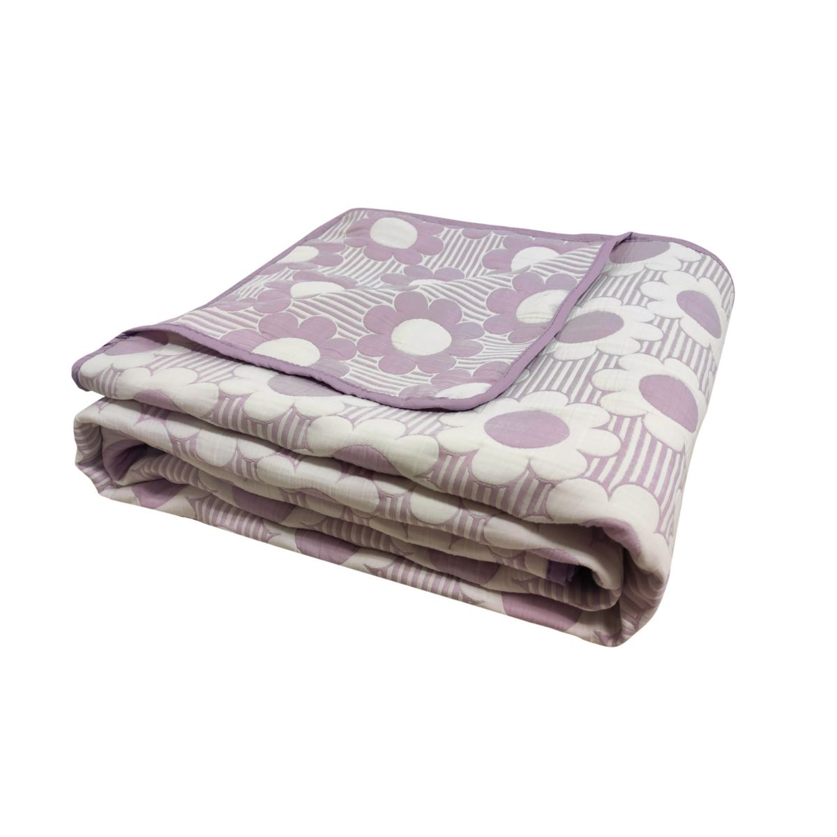 Daisy Flower Lilac 2-3 Piece Soft Matelasse Jacquard Cotton Blend Quilt Set