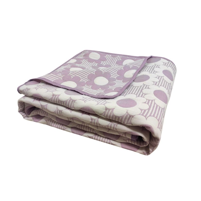 Daisy Flower Lilac 2-3 Piece Soft Matelasse Jacquard Cotton Blend Quilt Set