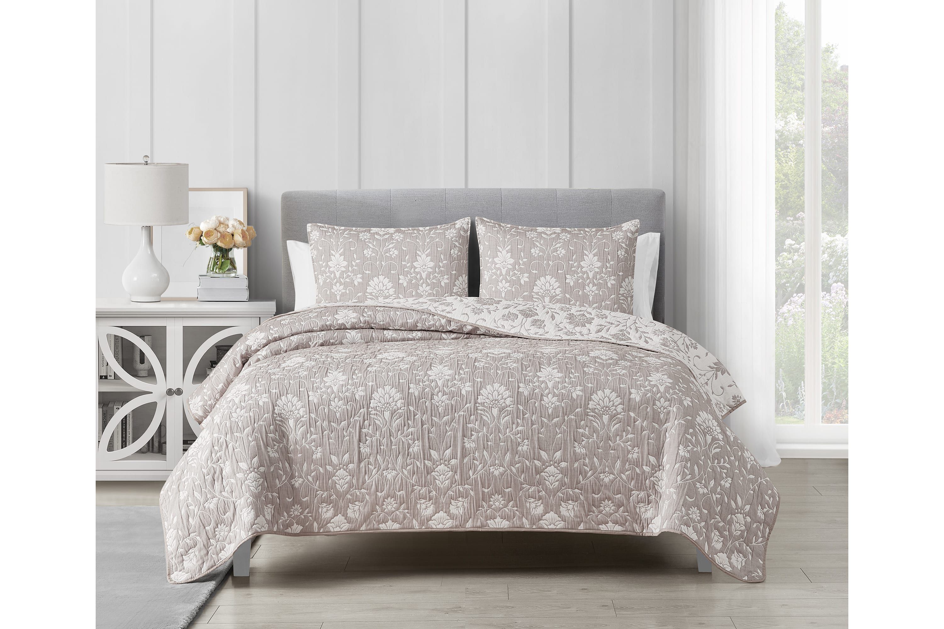 Jasper Taupe 2-3 Piece Soft Matelasse Jacquard Cotton Blend Quilt Set
