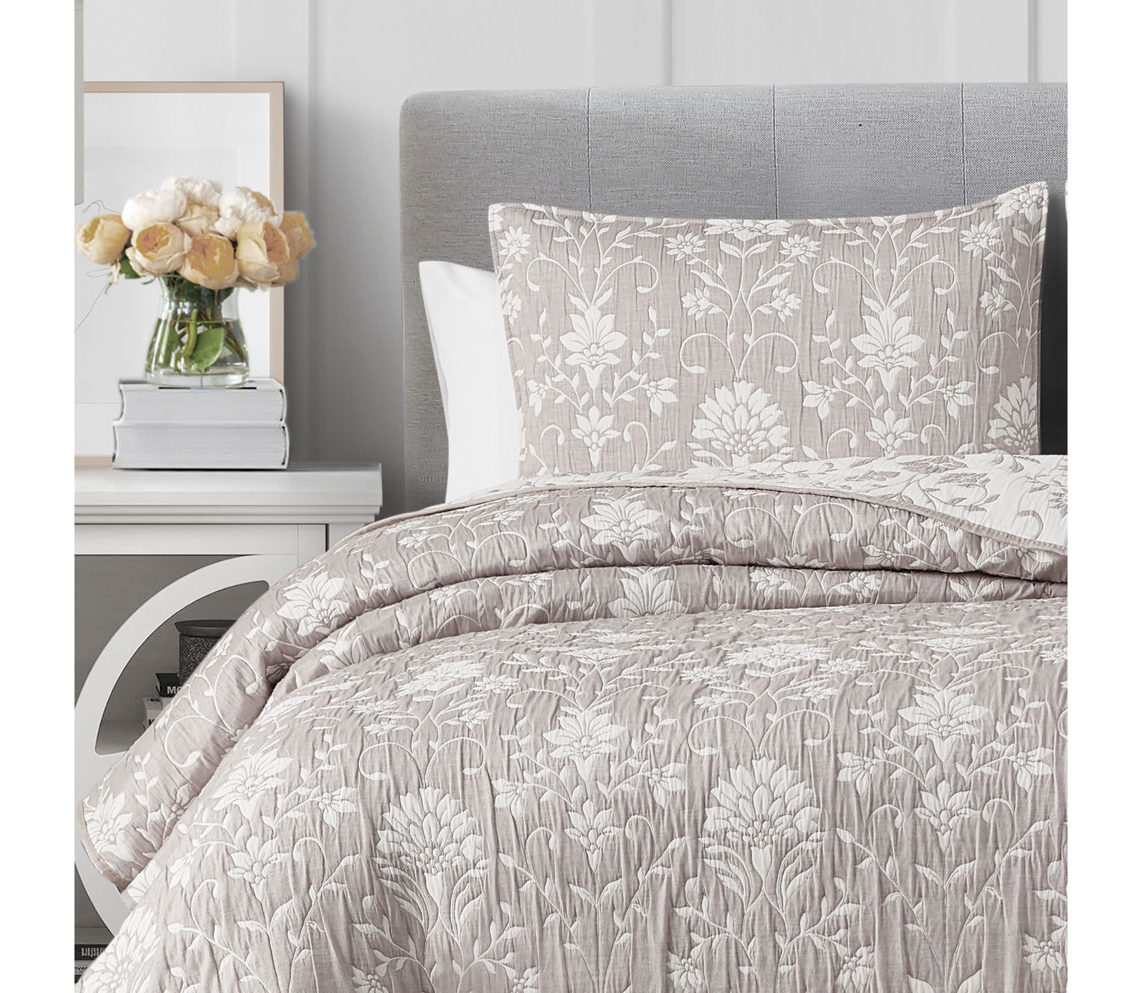 Jasper Taupe 2-3 Piece Soft Matelasse Jacquard Cotton Blend Quilt Set