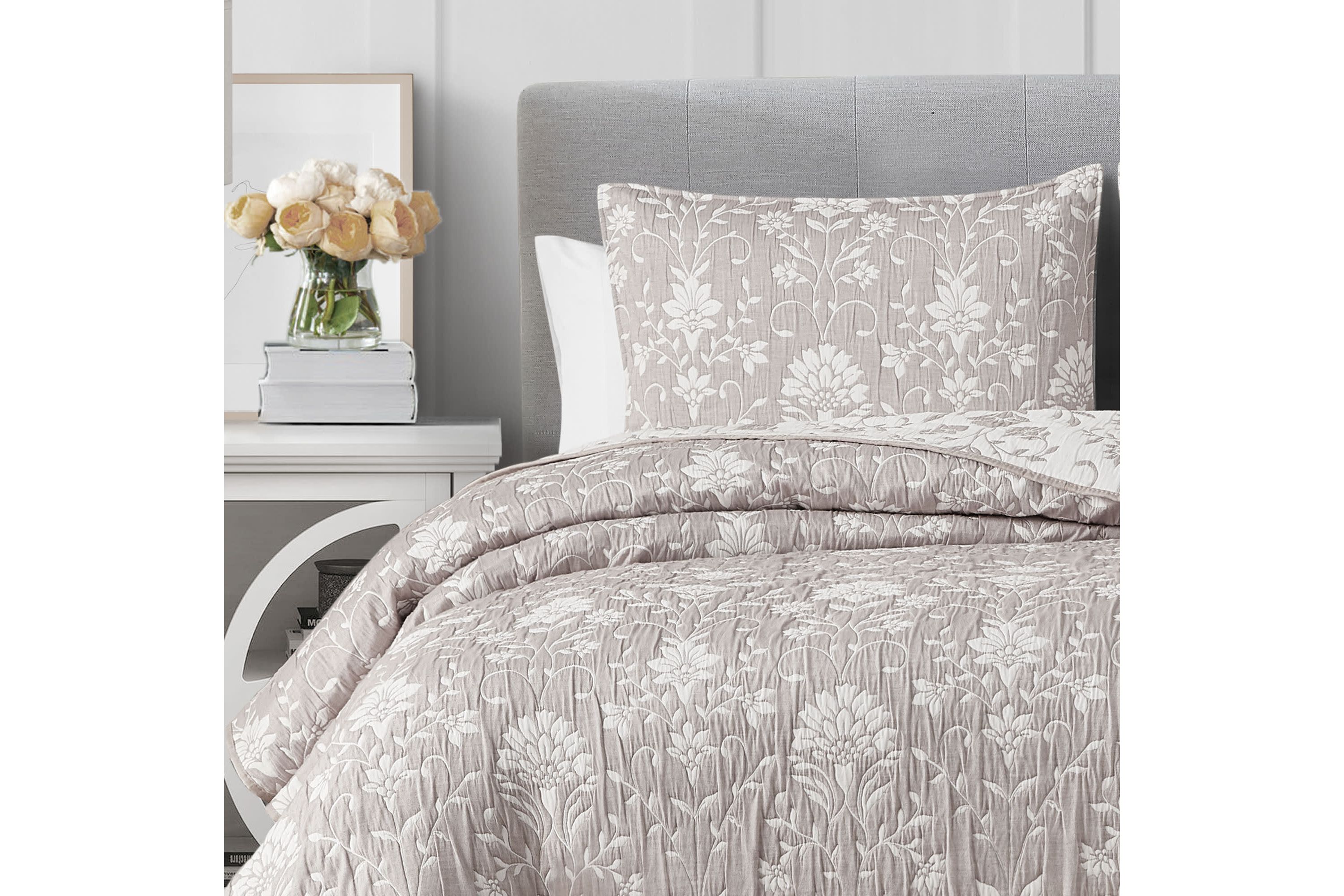 Jasper Taupe 2-3 Piece Soft Matelasse Jacquard Cotton Blend Quilt Set