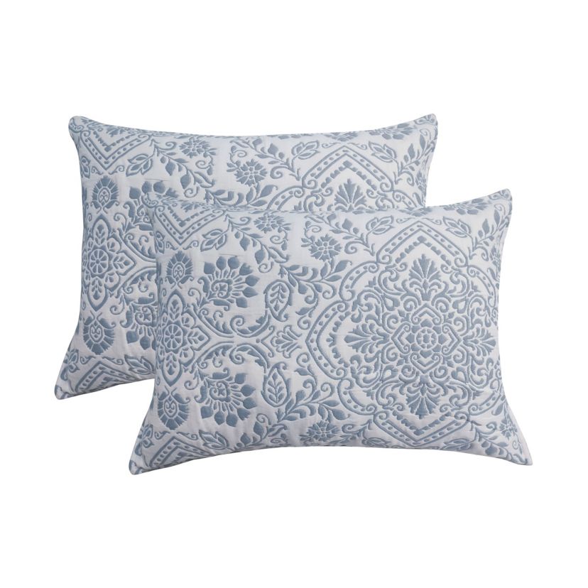 Deena Blue 2-3 Piece Soft Matelasse Jacquard Cotton Blend Quilt Set