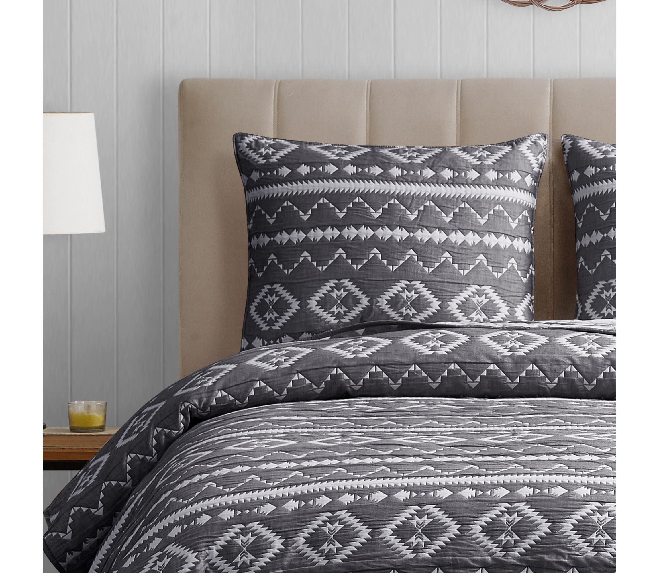 Desert Stripe Dark Grey 2-3 Piece Soft Matelasse Jacquard Cotton Blend Quilt Set