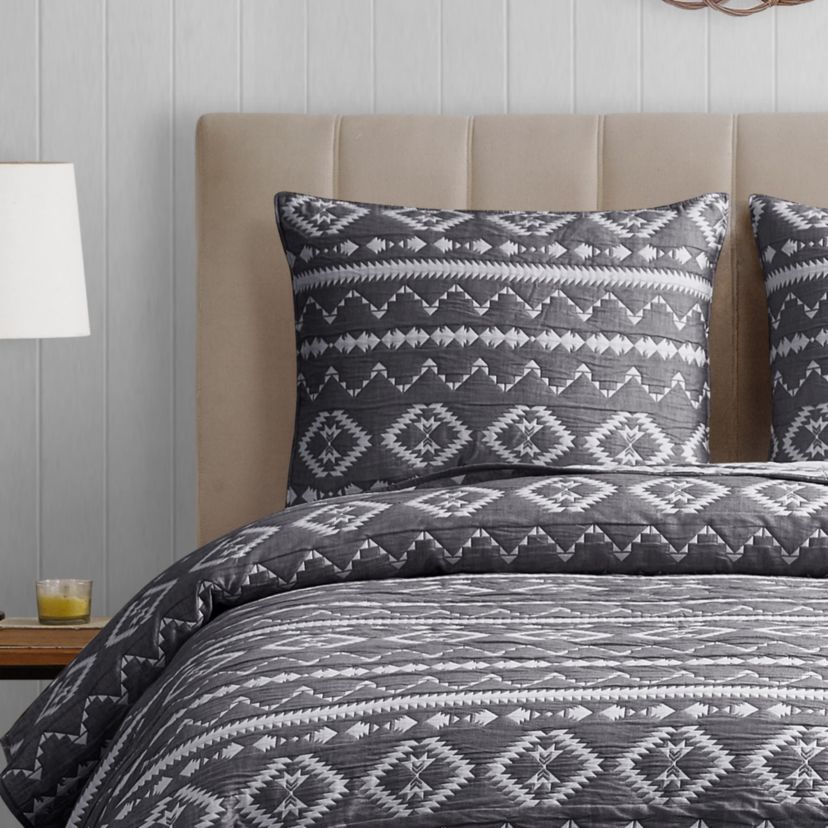 Desert Stripe Dark Grey 2-3 Piece Soft Matelasse Jacquard Cotton Blend Quilt Set