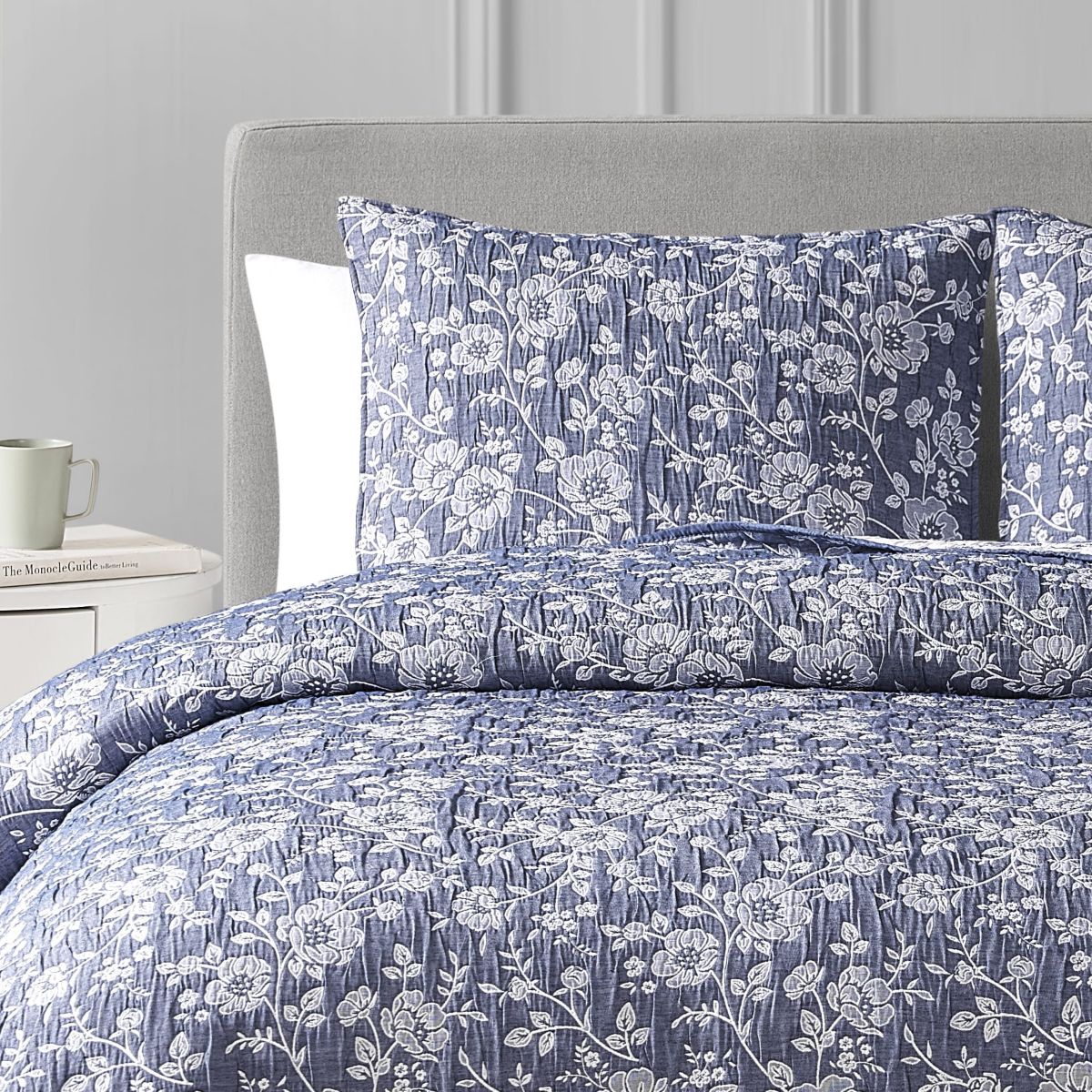 Marguerite Navy 2-3 Piece Soft Matelasse Jacquard Cotton Blend Quilt Set
