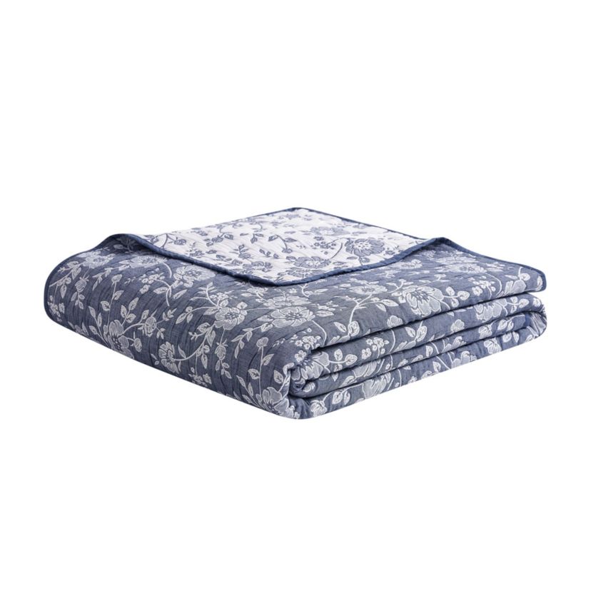 Marguerite Navy 2-3 Piece Soft Matelasse Jacquard Cotton Blend Quilt Set