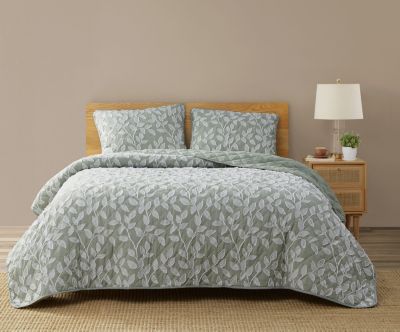 Arbor Sage Green 2-3 Piece Clipped Texture Quilt Set