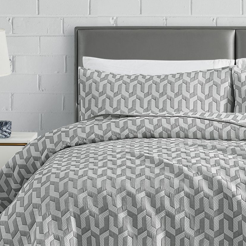 Torino Geo Grey 2-3 Piece Soft Woven Matelasse Reversible Jacquard Cotton Blend Quilt Set