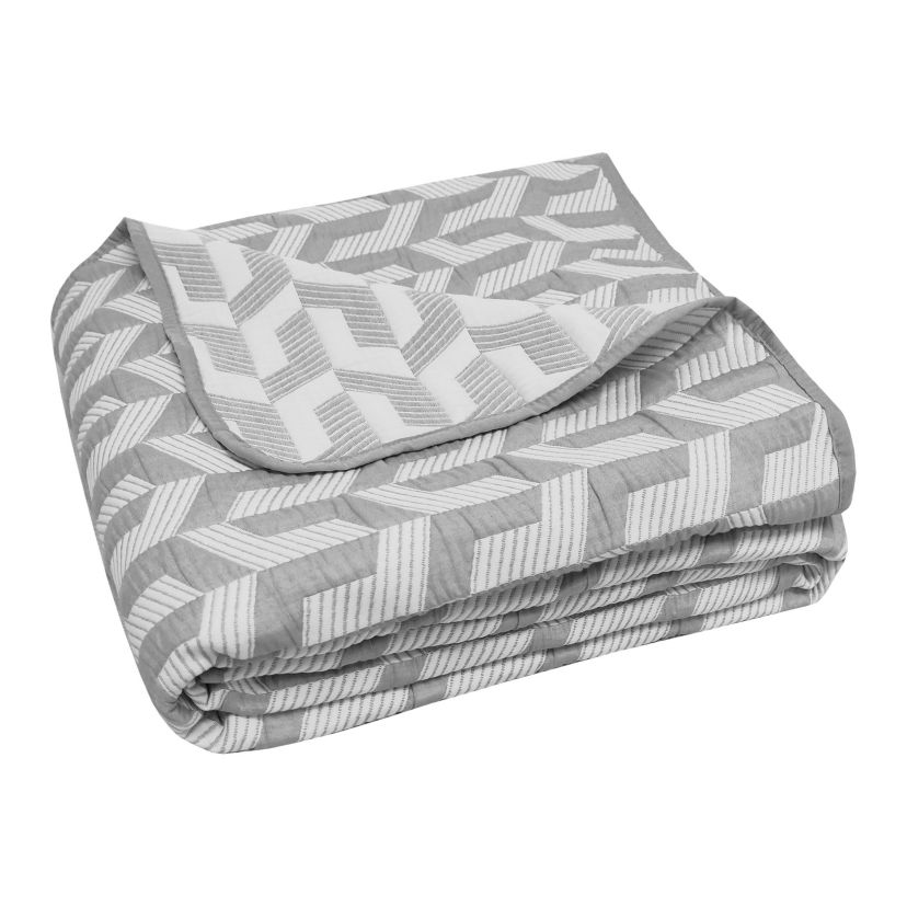 Torino Geo Grey 2-3 Piece Soft Woven Matelasse Reversible Jacquard Cotton Blend Quilt Set