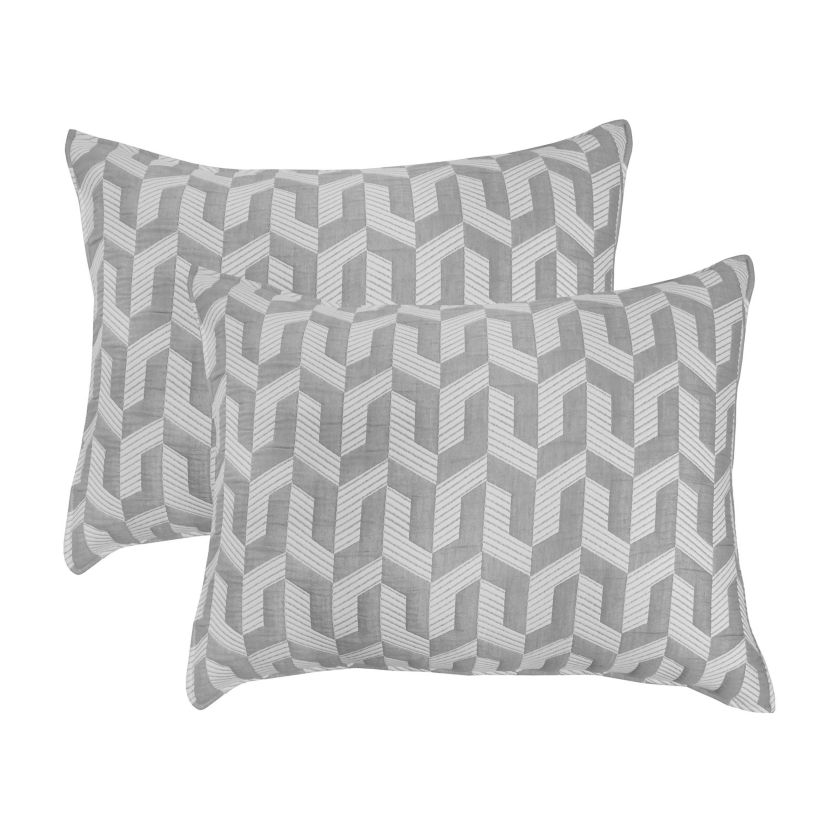 Torino Geo Grey 2-3 Piece Soft Woven Matelasse Reversible Jacquard Cotton Blend Quilt Set