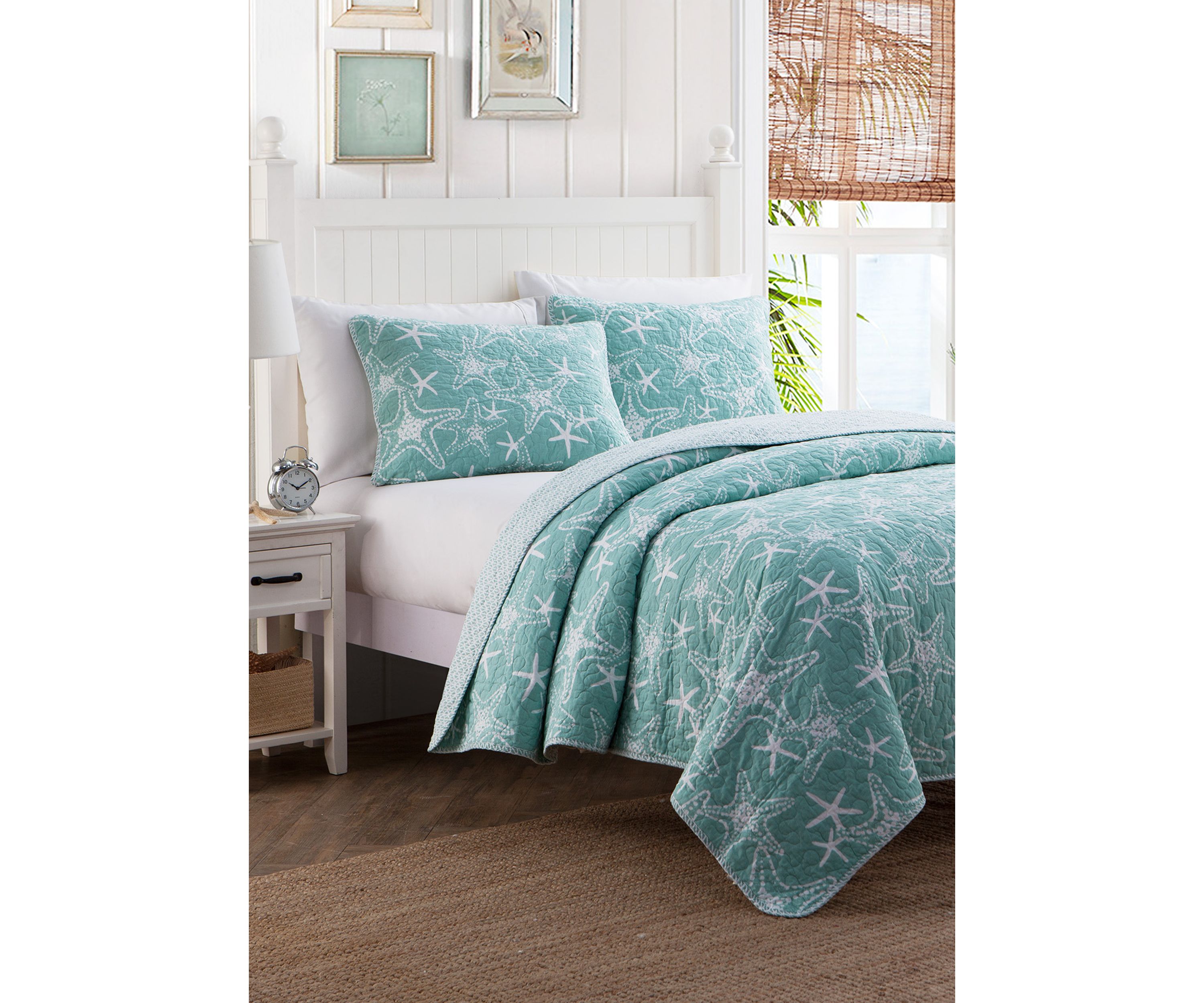 Starfish Aqua Cotton Quilt Set