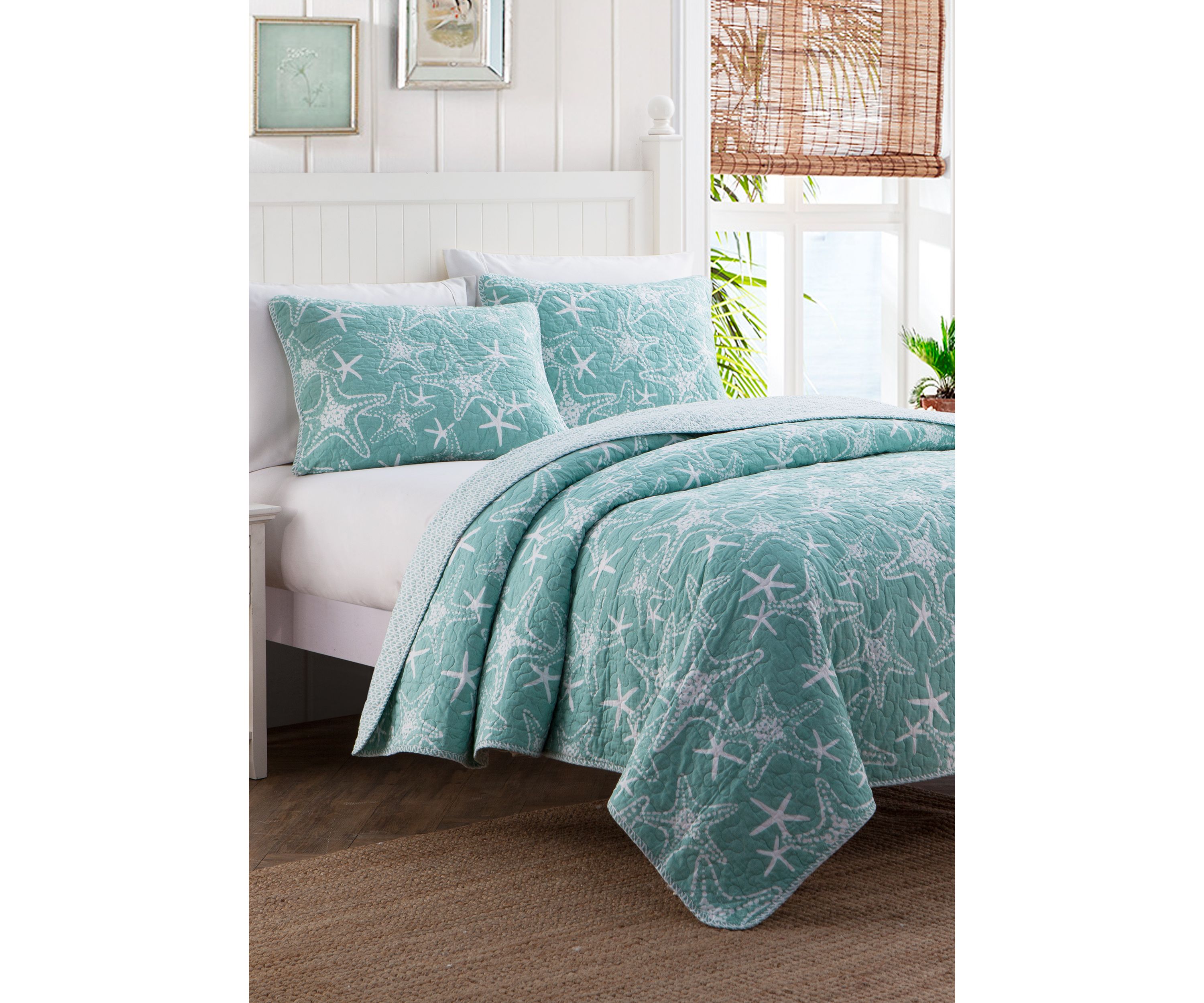 Starfish Aqua Cotton Quilt Set