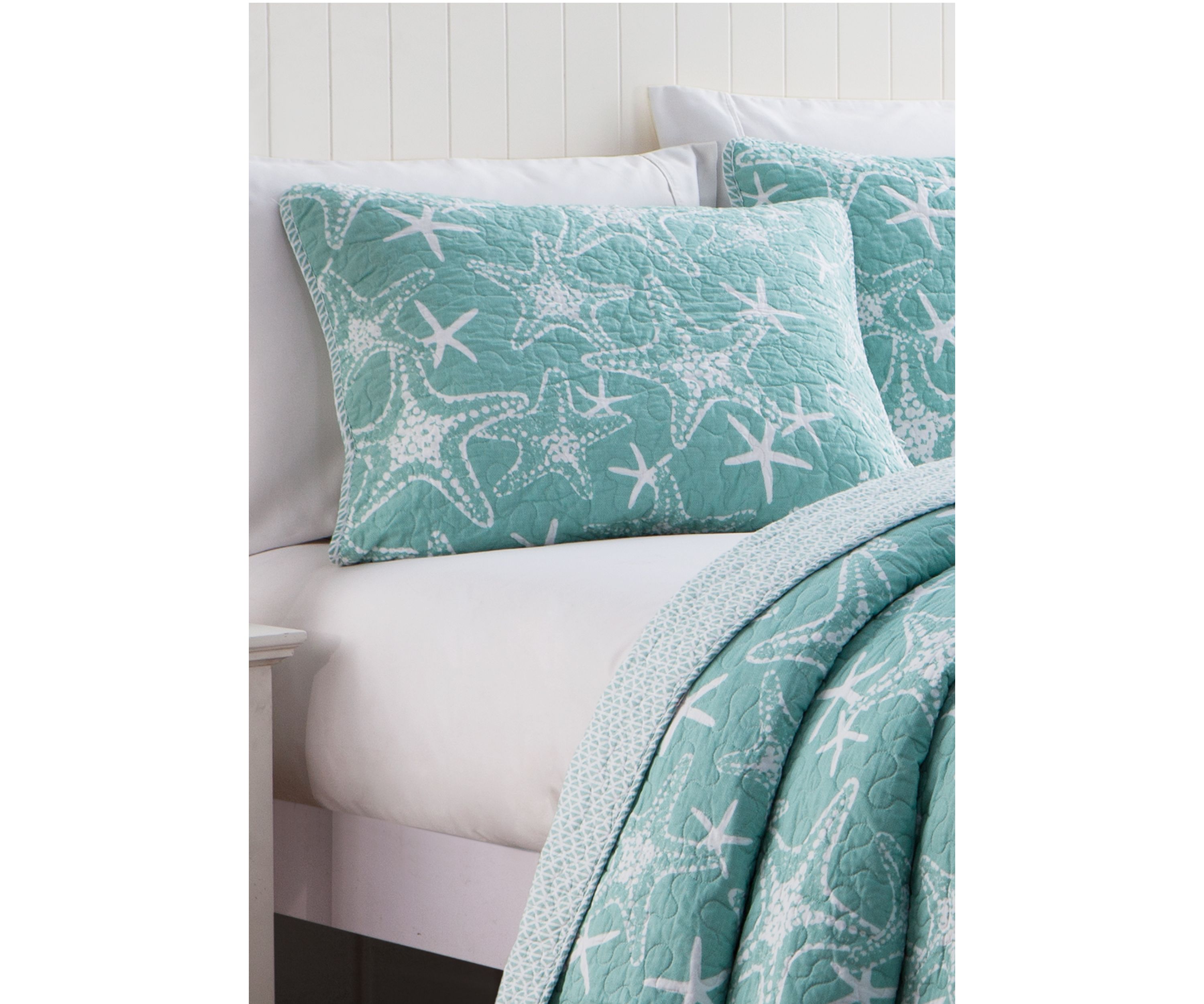 Starfish Aqua Cotton Quilt Set