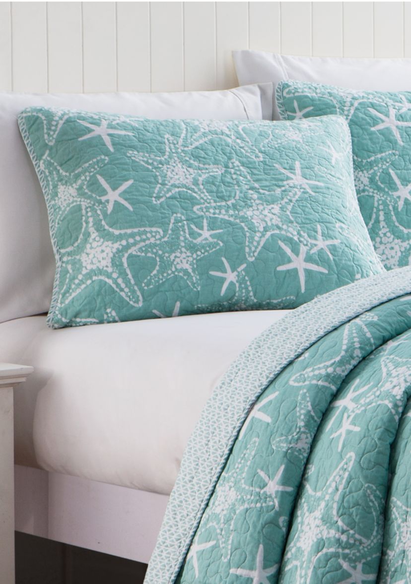 Starfish Aqua Cotton Quilt Set