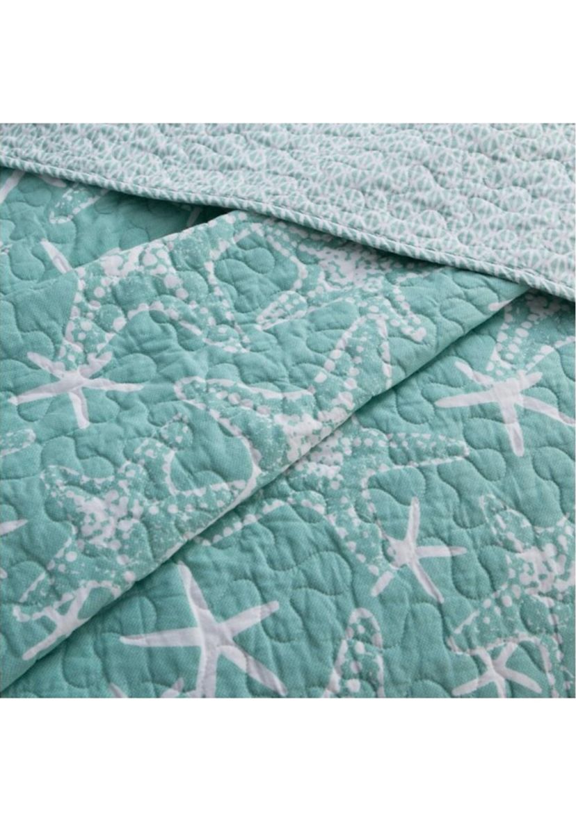 Starfish Aqua Cotton Quilt Set