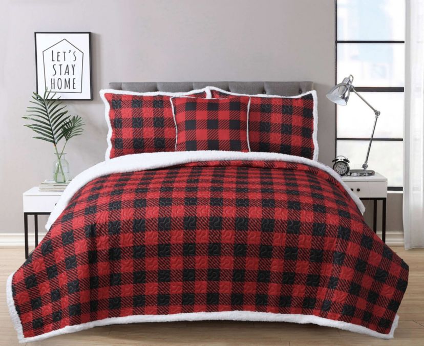 Canyon Plaid Sherpa 3-piece Quilt Set