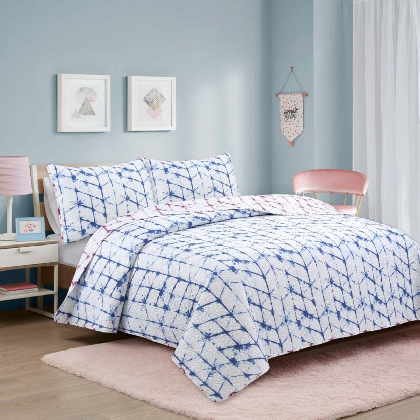 Tie Dye Blue/Purple 2-piece Quilt Set